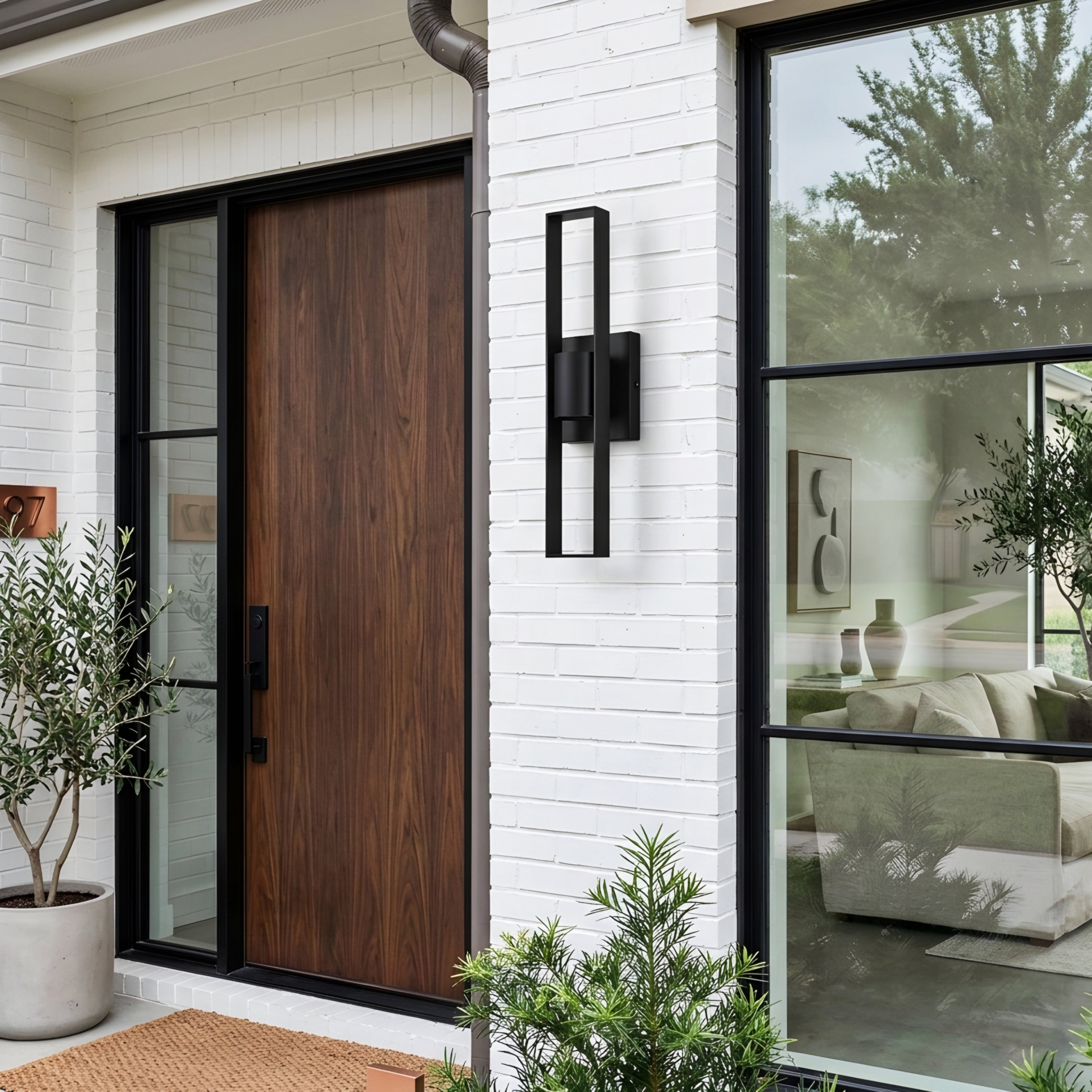 Avero Outdoor Wall Light – Modern Black Rectangular LED Up Down Exterior Sconce Waterproof Porch Lighting