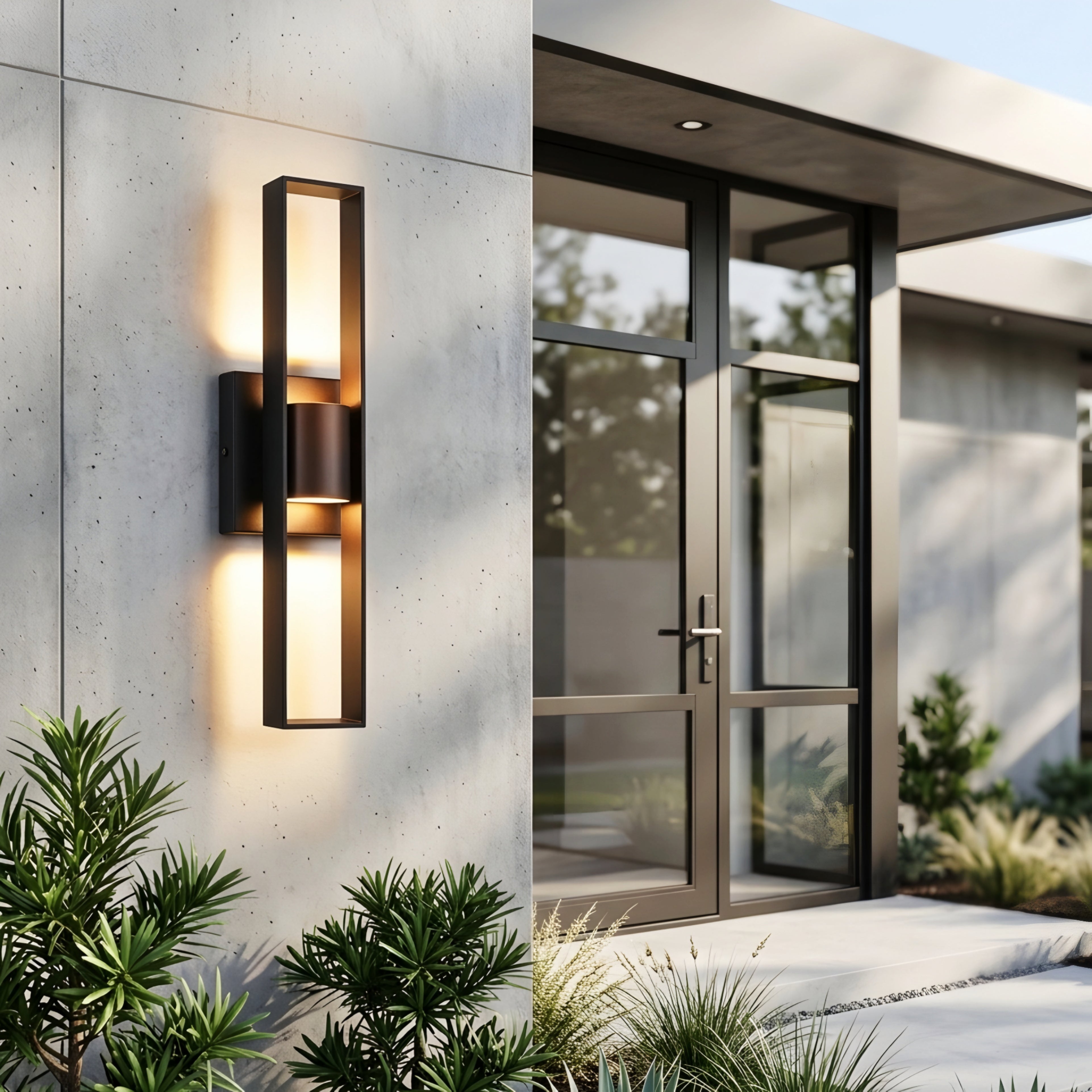 Avero Outdoor Wall Light – Modern Black Rectangular LED Up Down Exterior Sconce Waterproof Porch Lighting