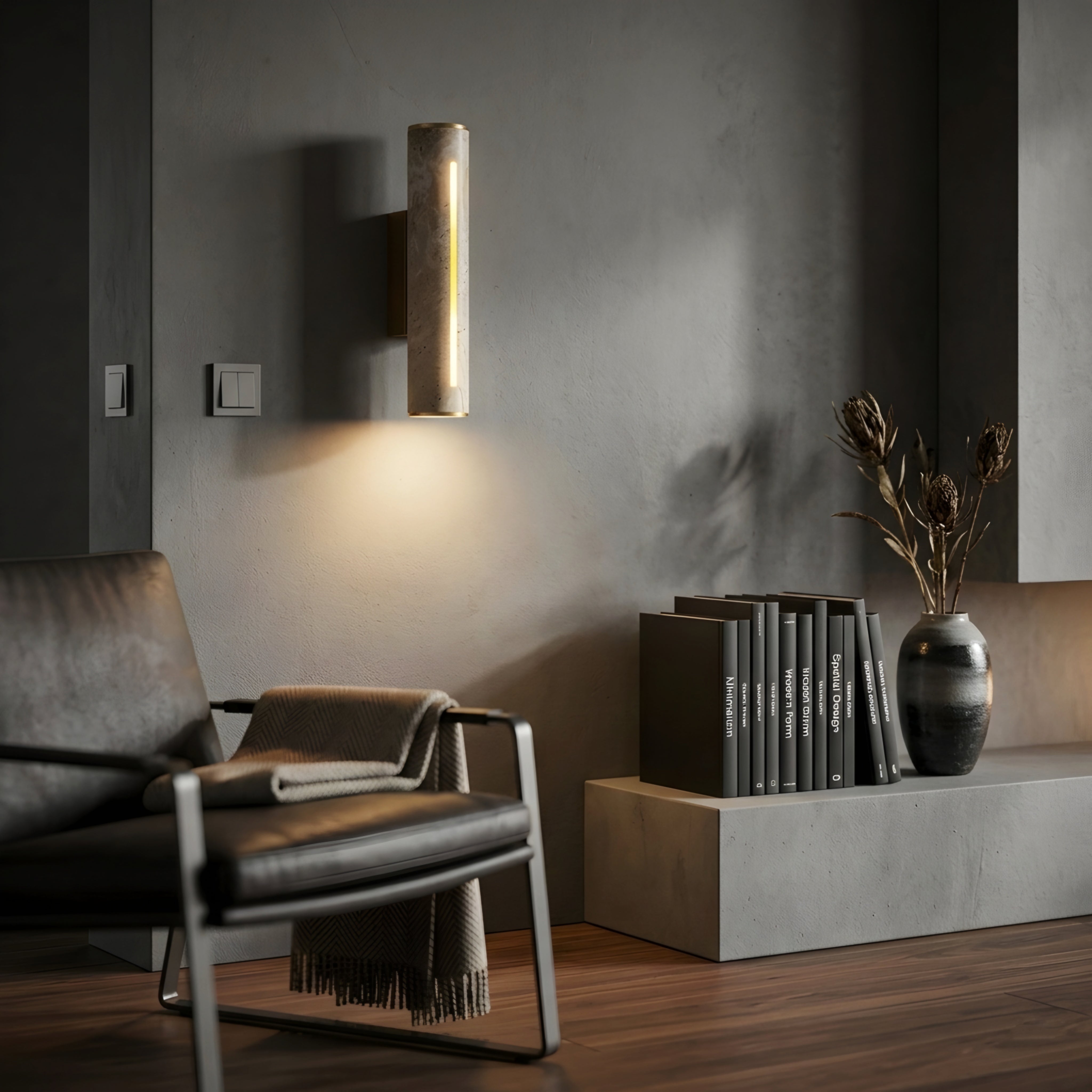 Travion Stone Wall Sconce – Modern Travertine LED Vertical Bathroom Hallway Ambient Lighting Fixture