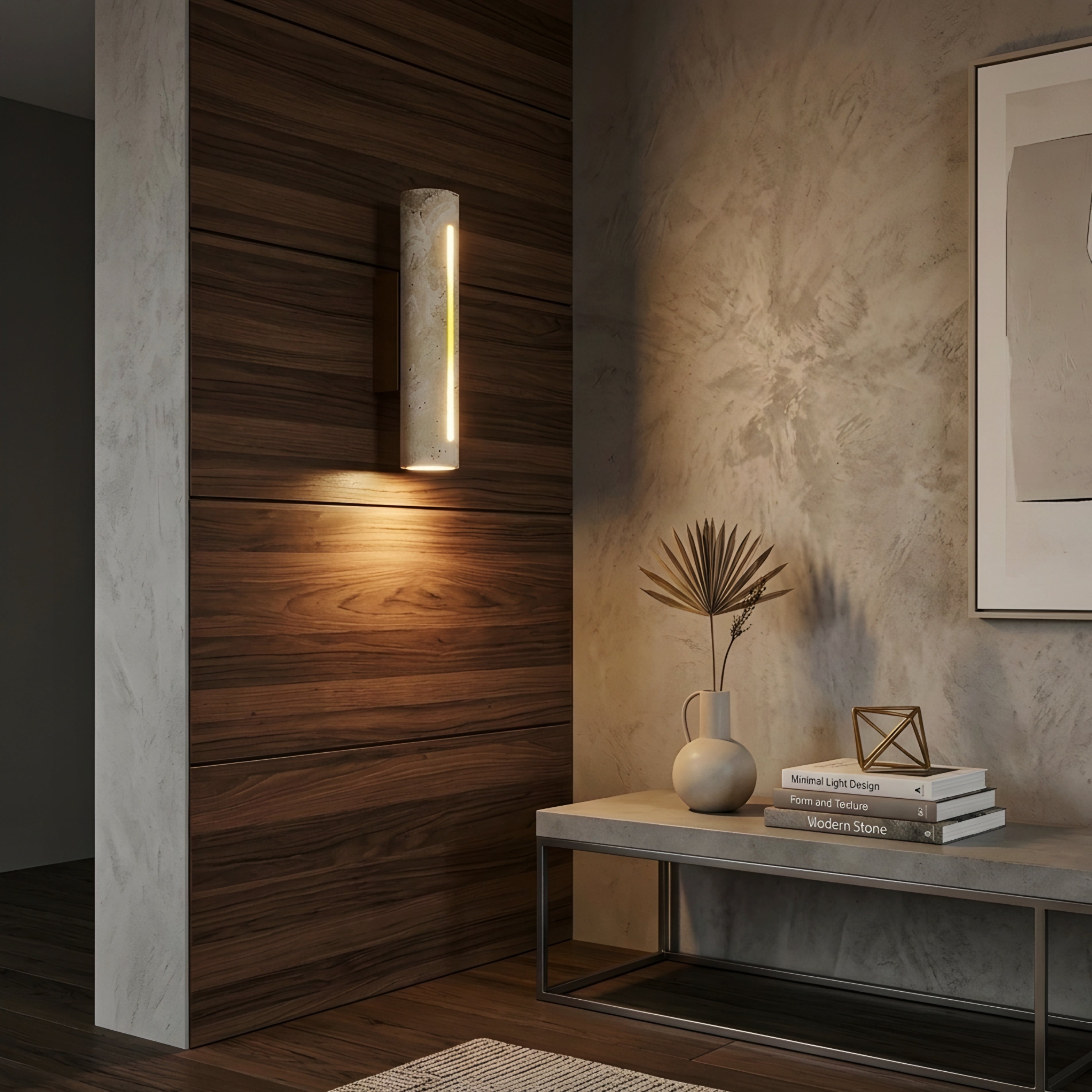Travion Stone Wall Sconce – Modern Travertine LED Vertical Bathroom Hallway Ambient Lighting Fixture