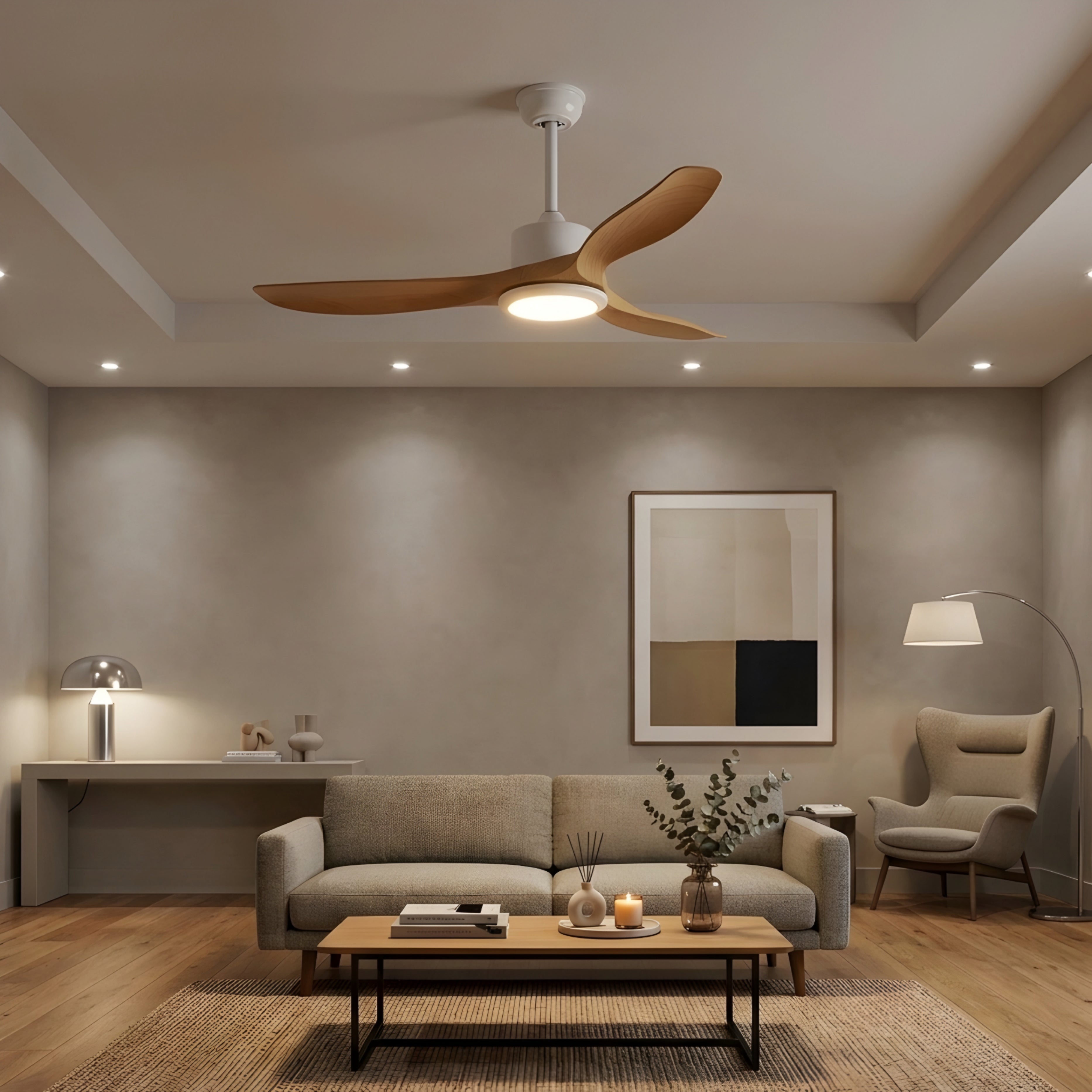 Averon Ceiling Fan Light – Modern Wood Blade LED Nordic Minimalist Bedroom Living Room Cooling Lighting Fixture