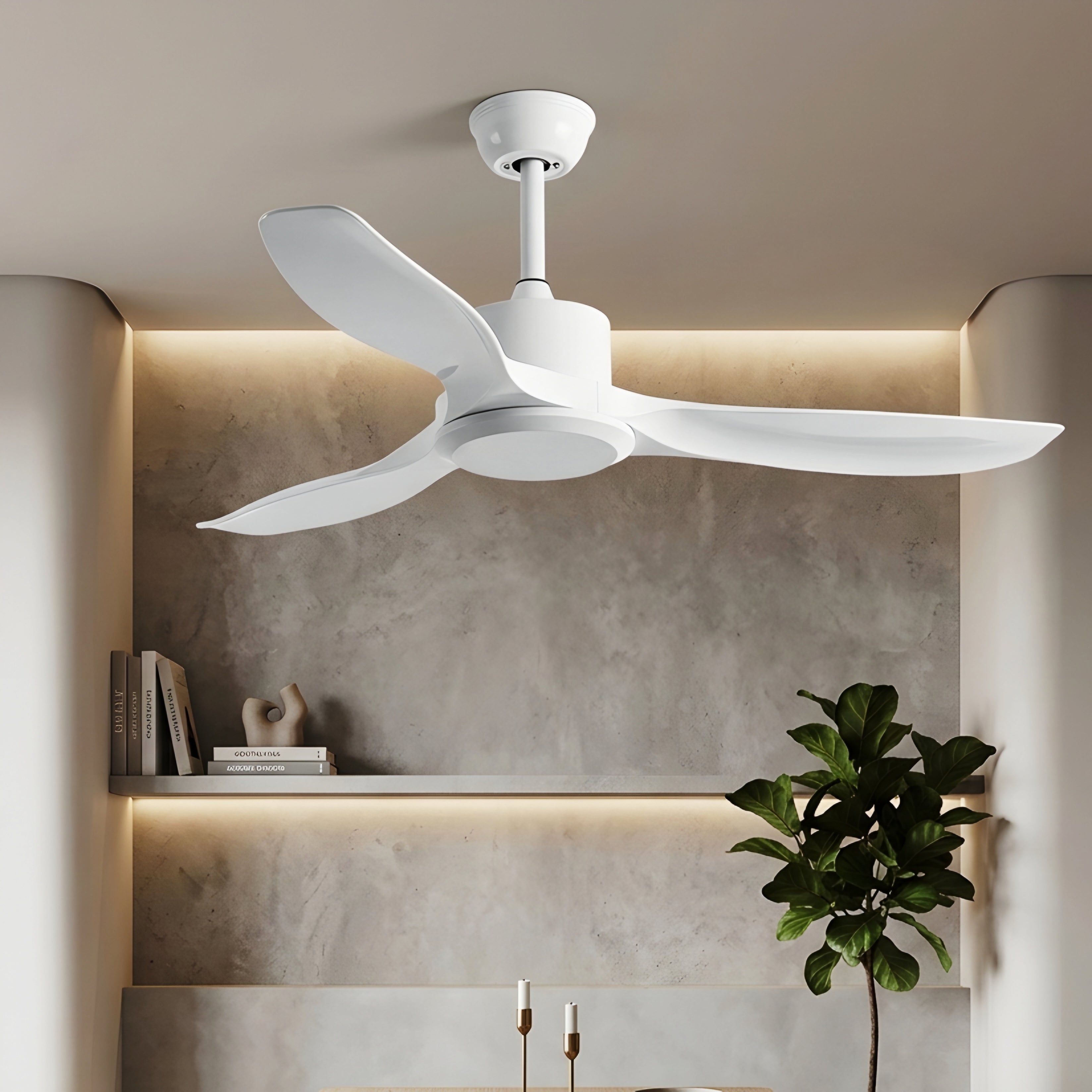 Averon Ceiling Fan Light – Modern Wood Blade LED Nordic Minimalist Bedroom Living Room Cooling Lighting Fixture