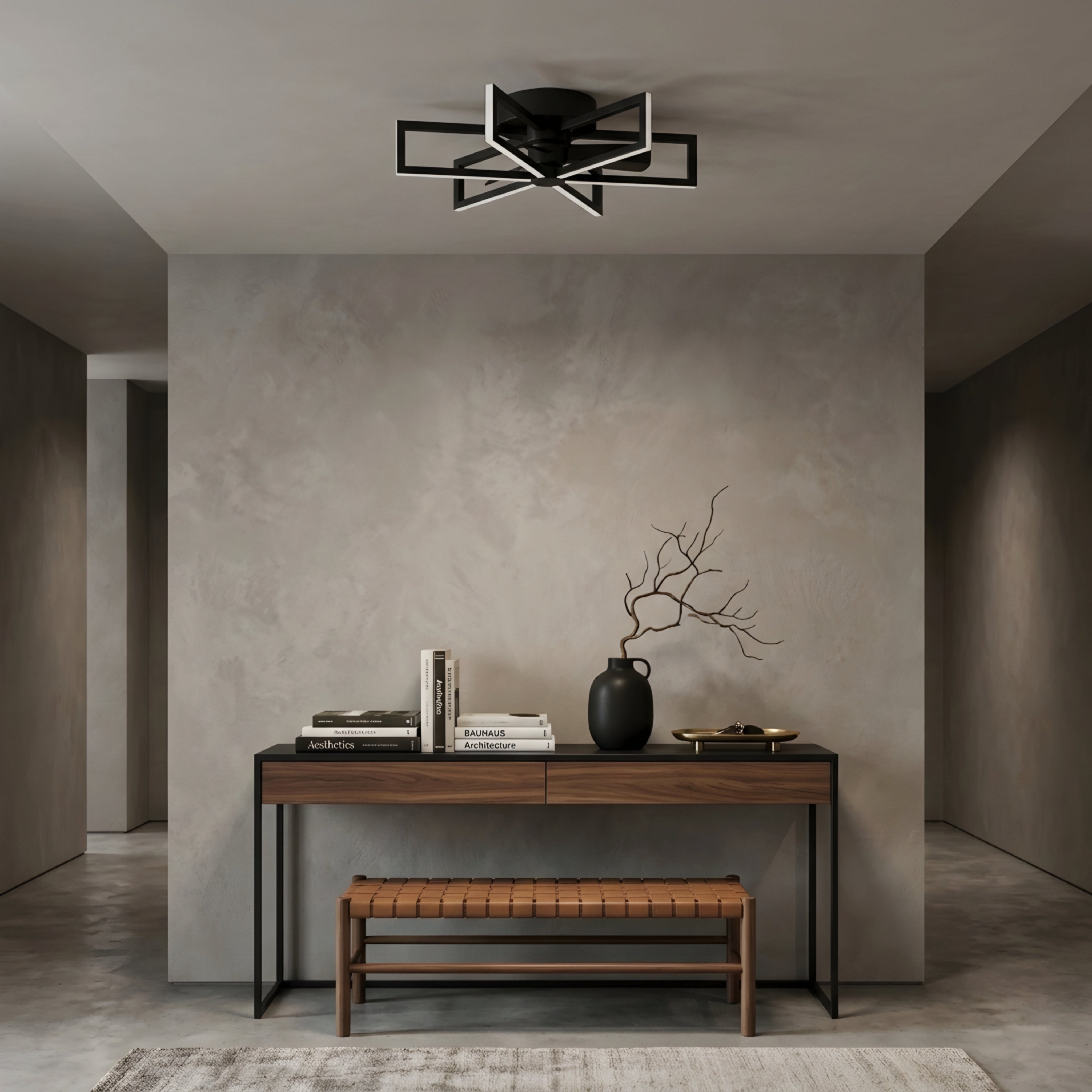 Zentari Ceiling Fan Light – Modern LED Black Flush Mount Minimalist Geometric Bedroom Lighting