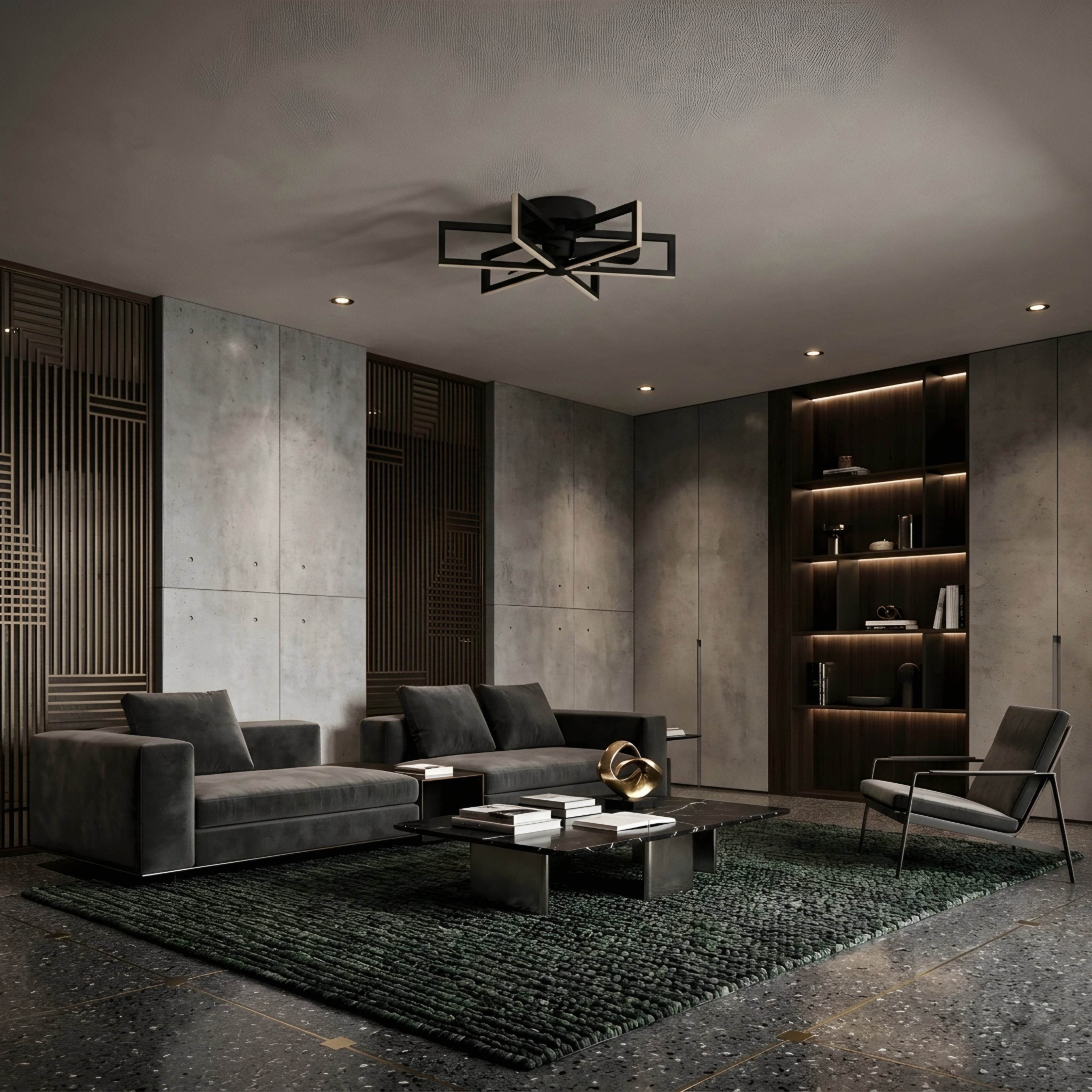 Zentari Ceiling Fan Light – Modern LED Black Flush Mount Minimalist Geometric Bedroom Lighting