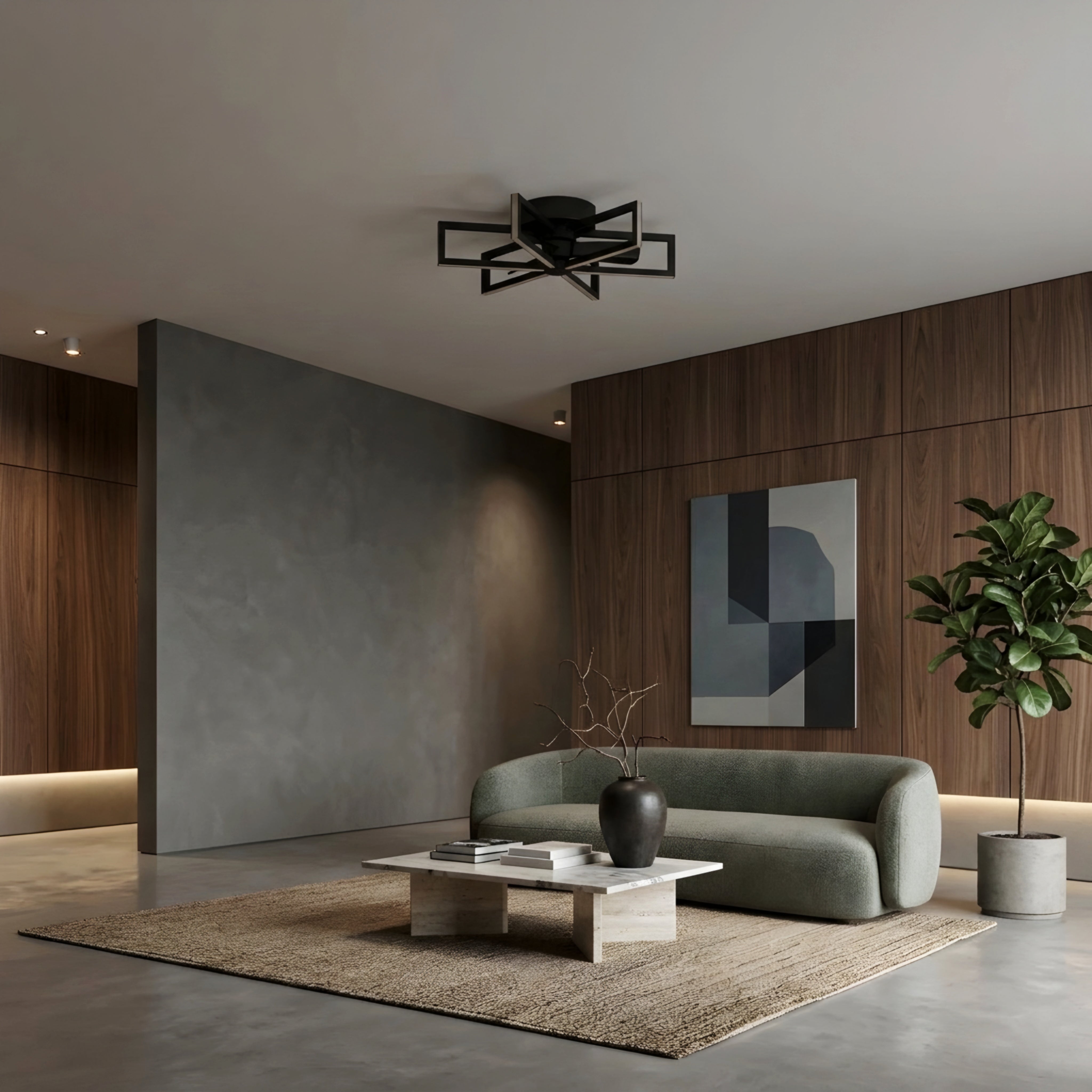 Zentari Ceiling Fan Light – Modern LED Black Flush Mount Minimalist Geometric Bedroom Lighting