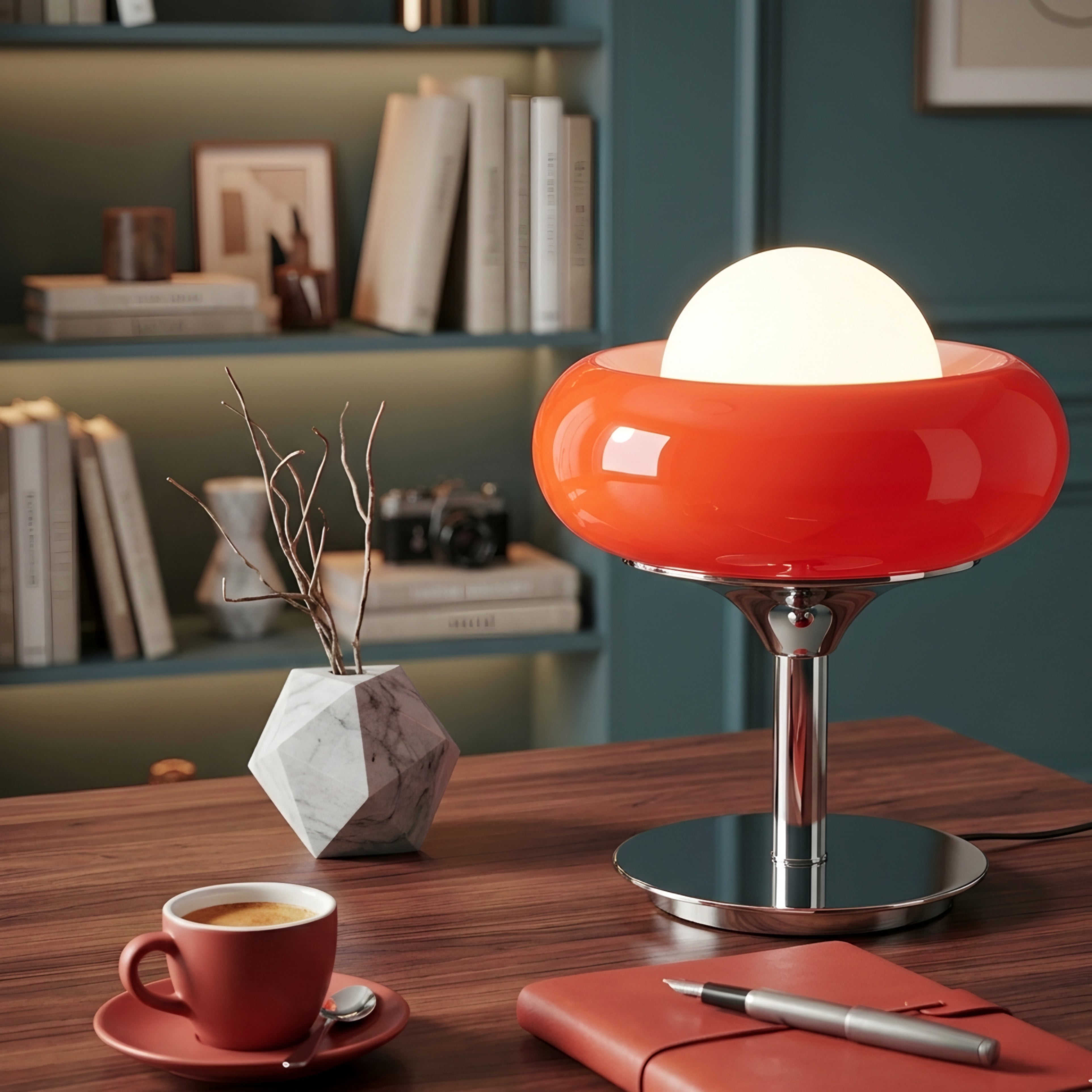 Solvra Orb Table Lamp – Modern Amber Glass Mushroom Bedside Accent LED Desk Lighting