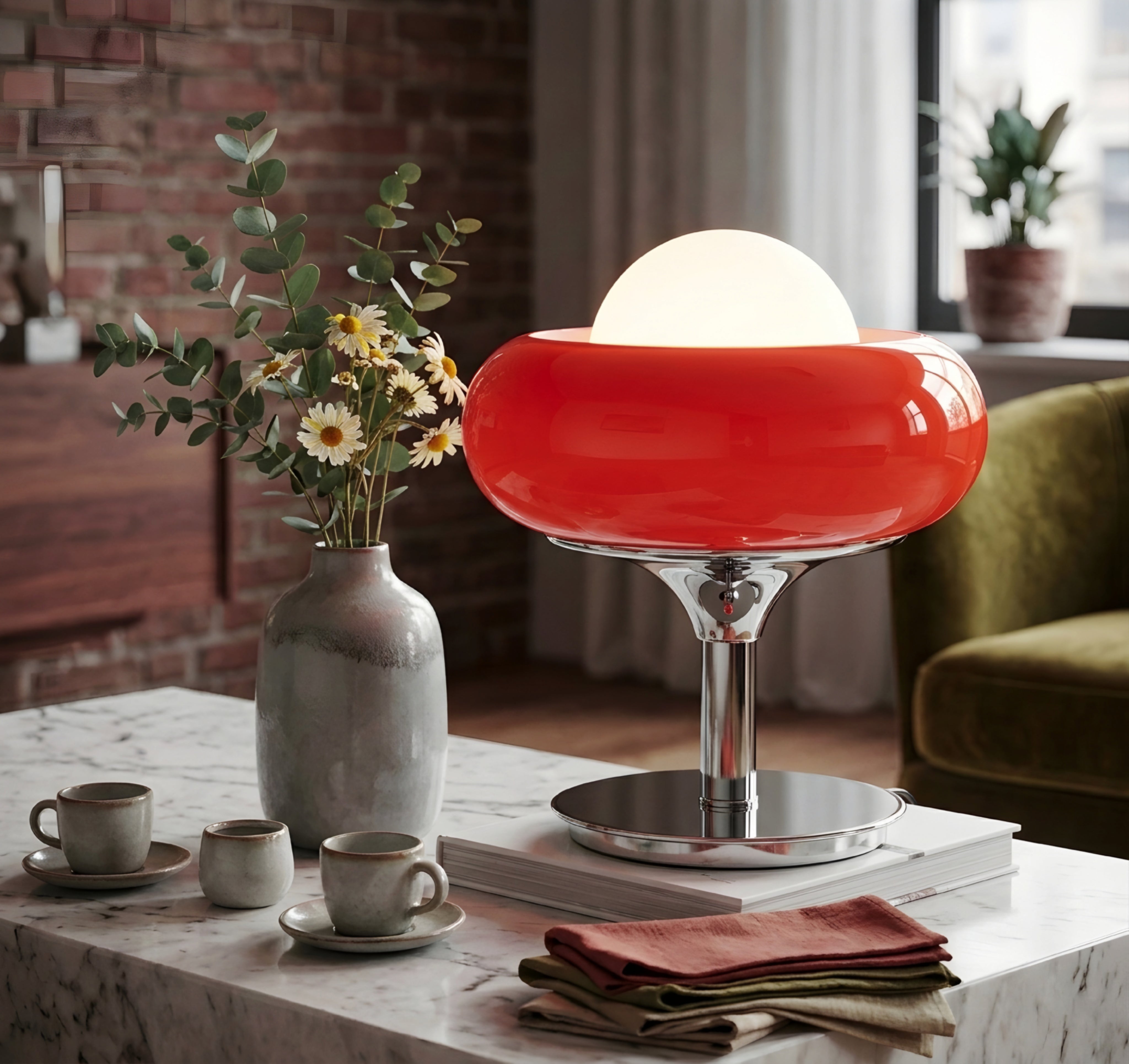 Solvra Orb Table Lamp – Modern Amber Glass Mushroom Bedside Accent LED Desk Lighting