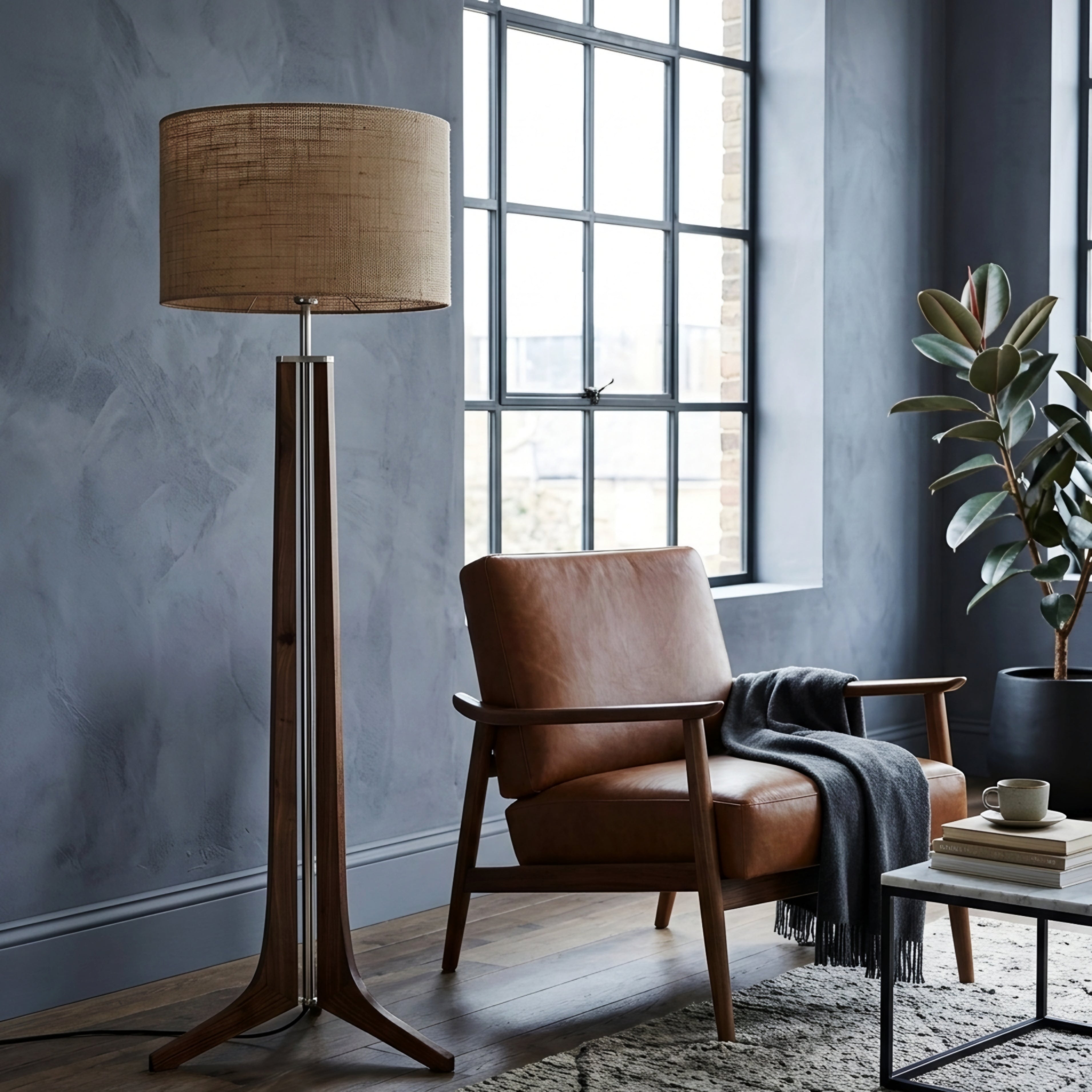 Musa Wood Tripod Floor Lamp – Mid-Century Modern Linen Shade Standing Light
