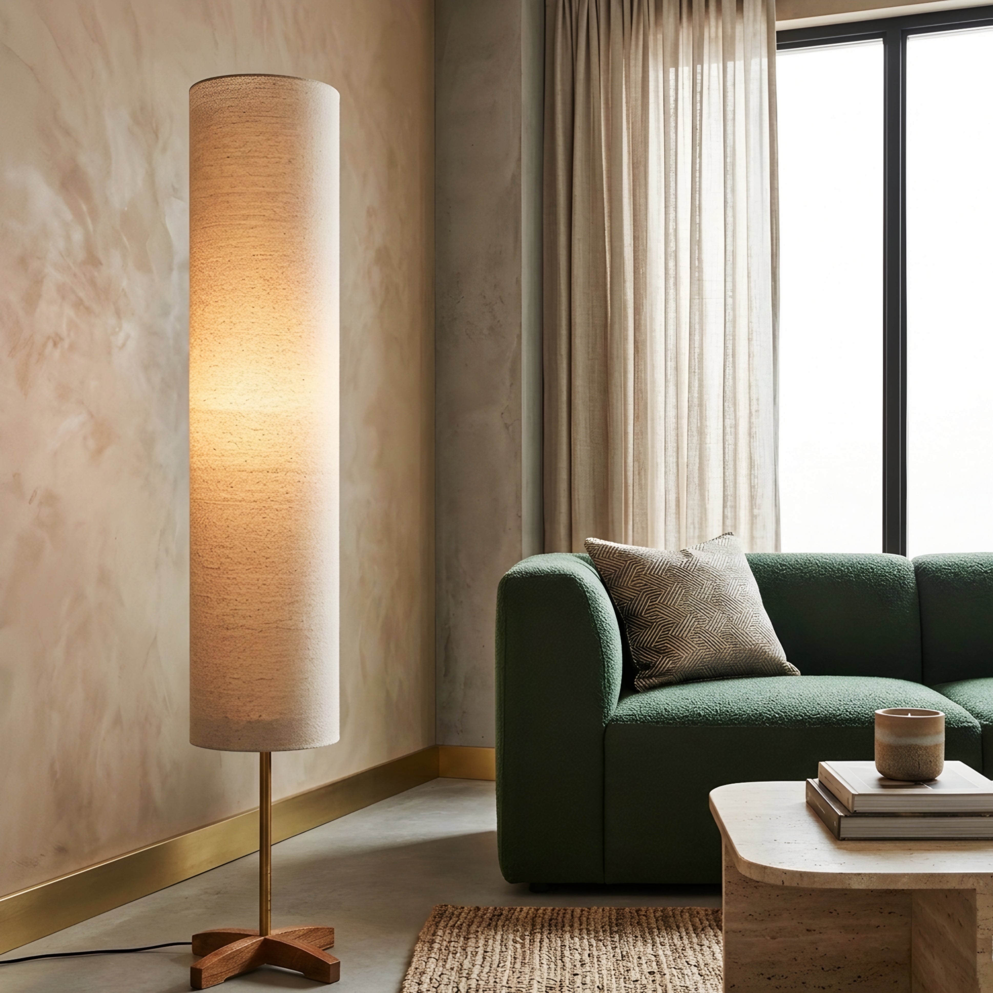 Tavira Linen Floor Lamp – Modern Tall Fabric Standing Light Living Room Corner Lighting