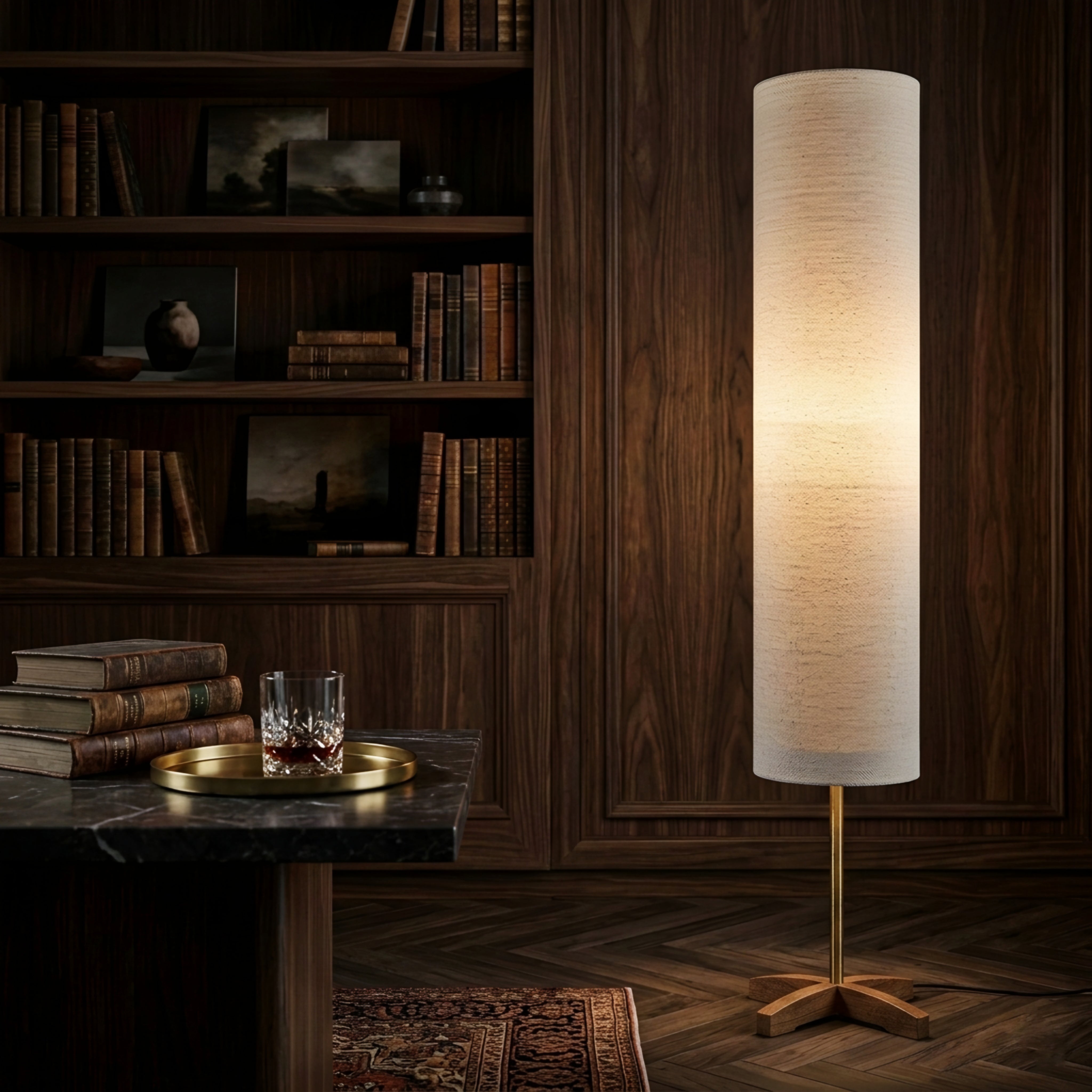 Tavira Linen Floor Lamp – Modern Tall Fabric Standing Light Living Room Corner Lighting