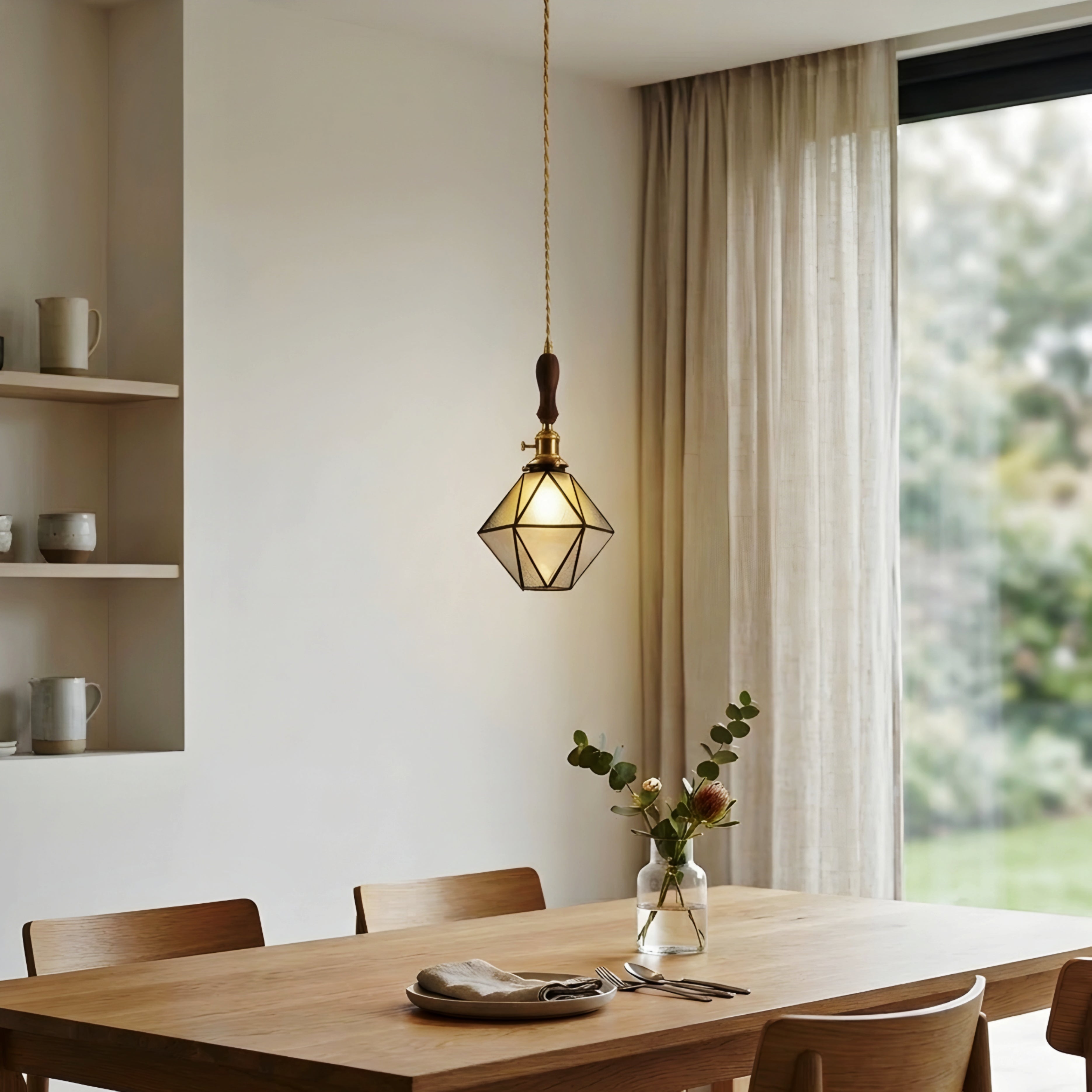 Velmora Glass Pendant Light – Vintage Geometric French Dining Kitchen Hanging Ceiling Lighting