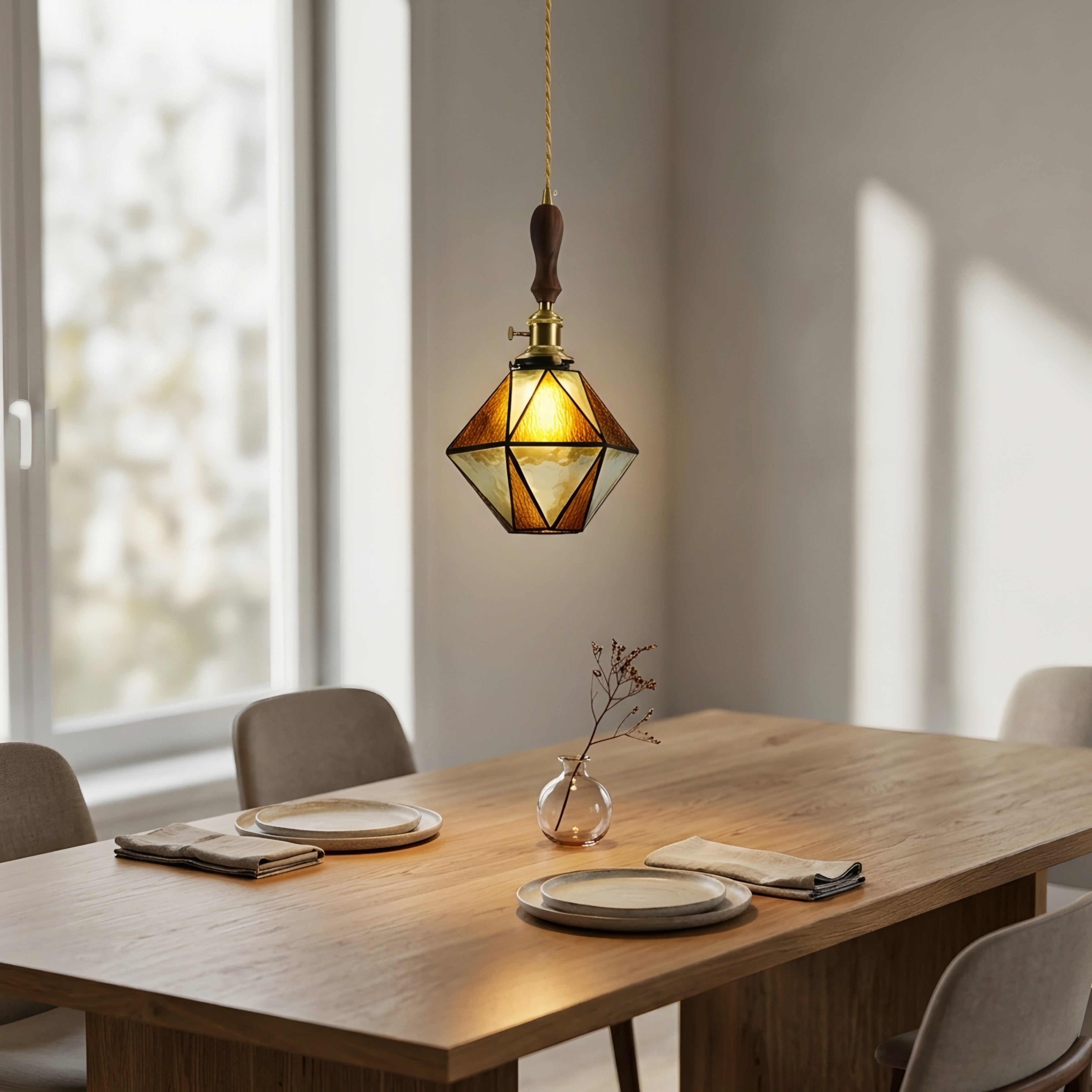Velmora Glass Pendant Light – Vintage Geometric French Dining Kitchen Hanging Ceiling Lighting