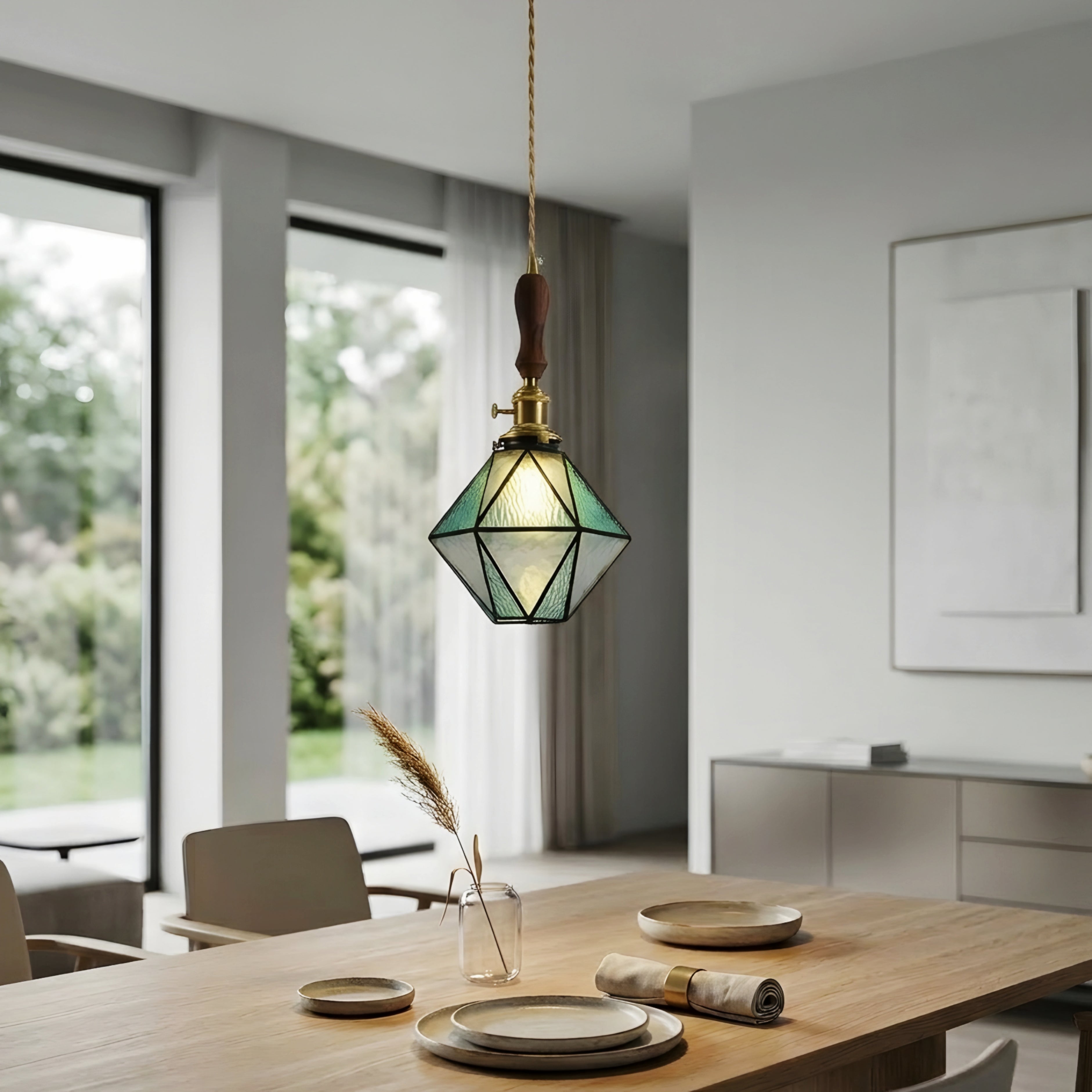 Velmora Glass Pendant Light – Vintage Geometric French Dining Kitchen Hanging Ceiling Lighting