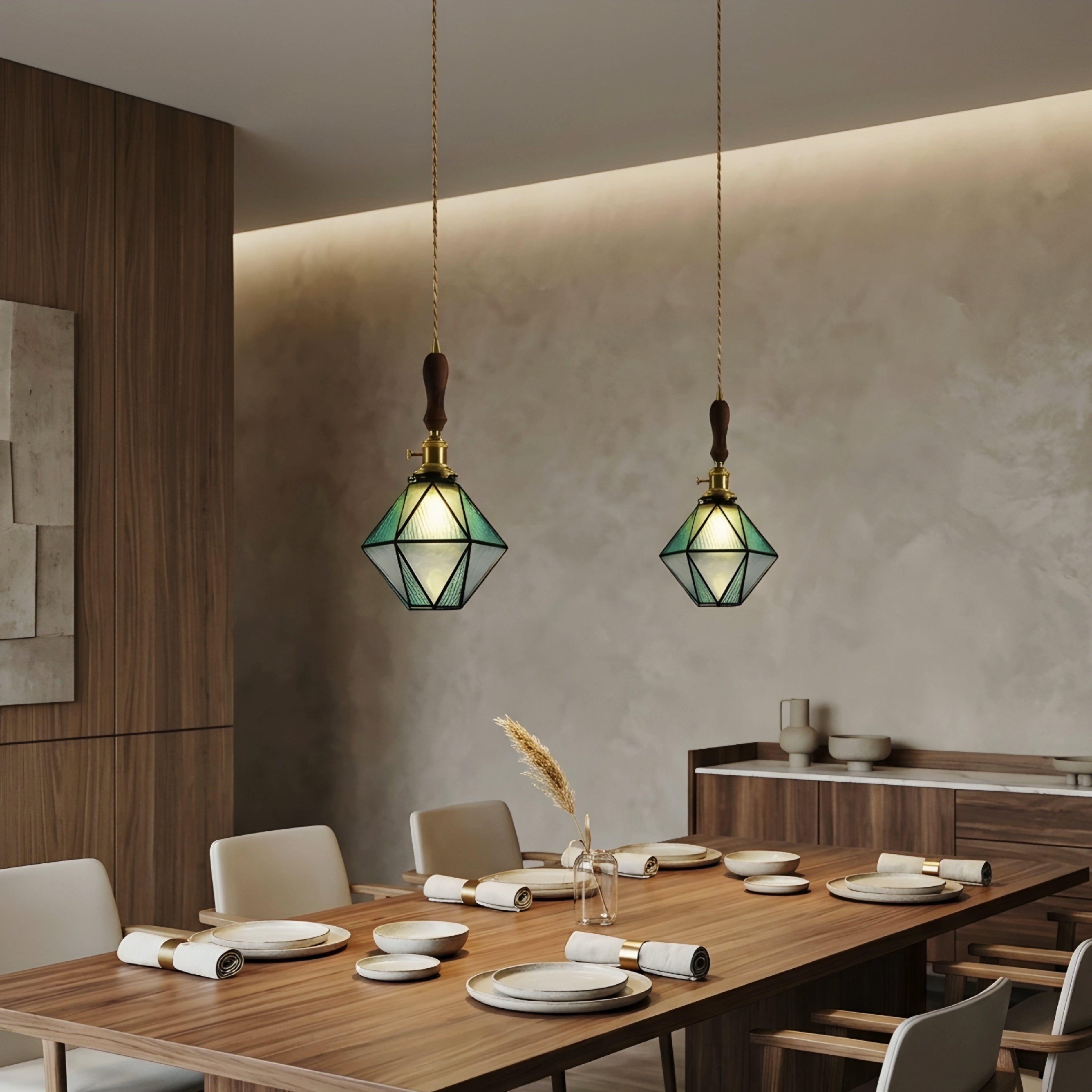 Velmora Glass Pendant Light – Vintage Geometric French Dining Kitchen Hanging Ceiling Lighting