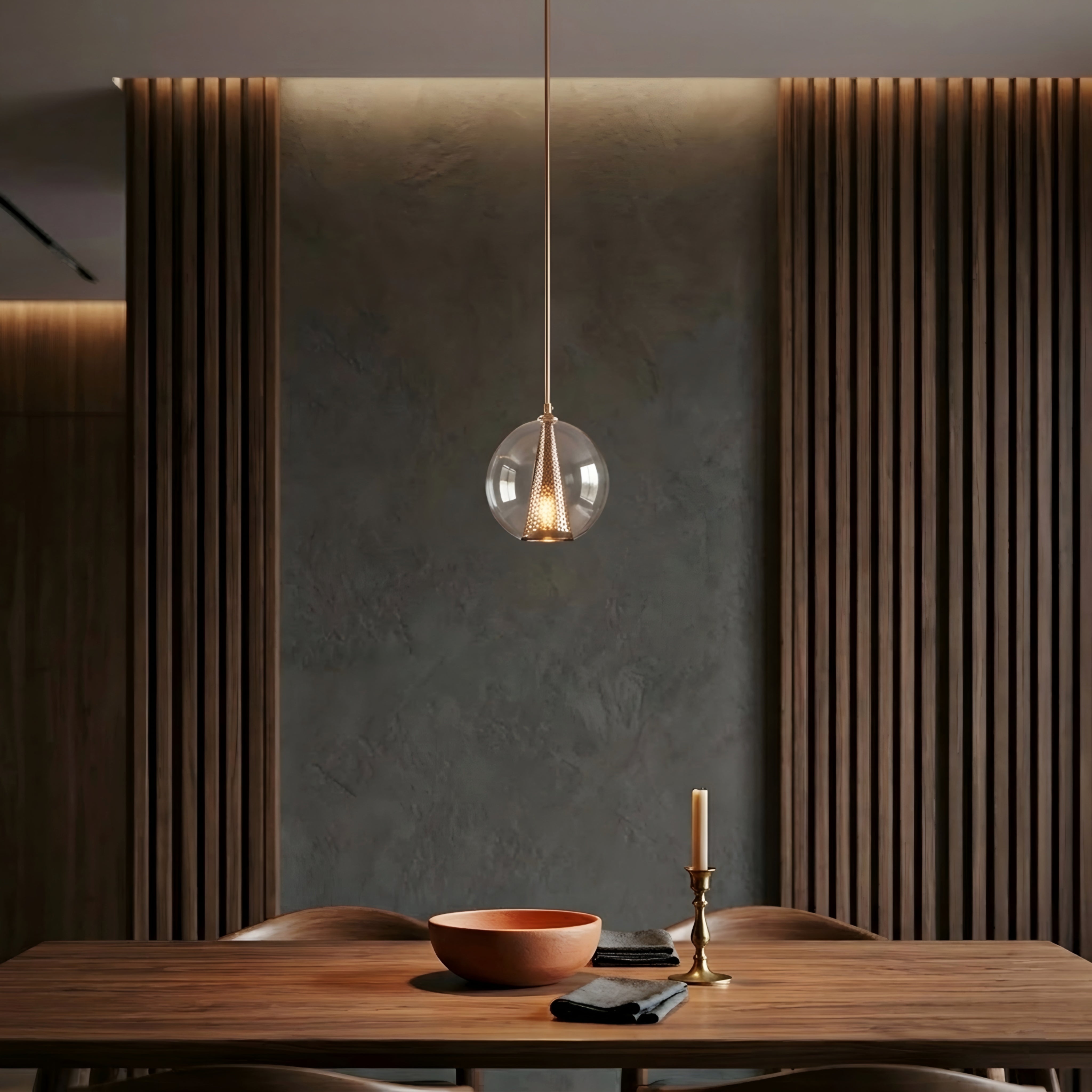 Orvella Glass Pendant Light – Modern Minimalist Clear Globe Bedroom Reading Hanging Ceiling Lighting