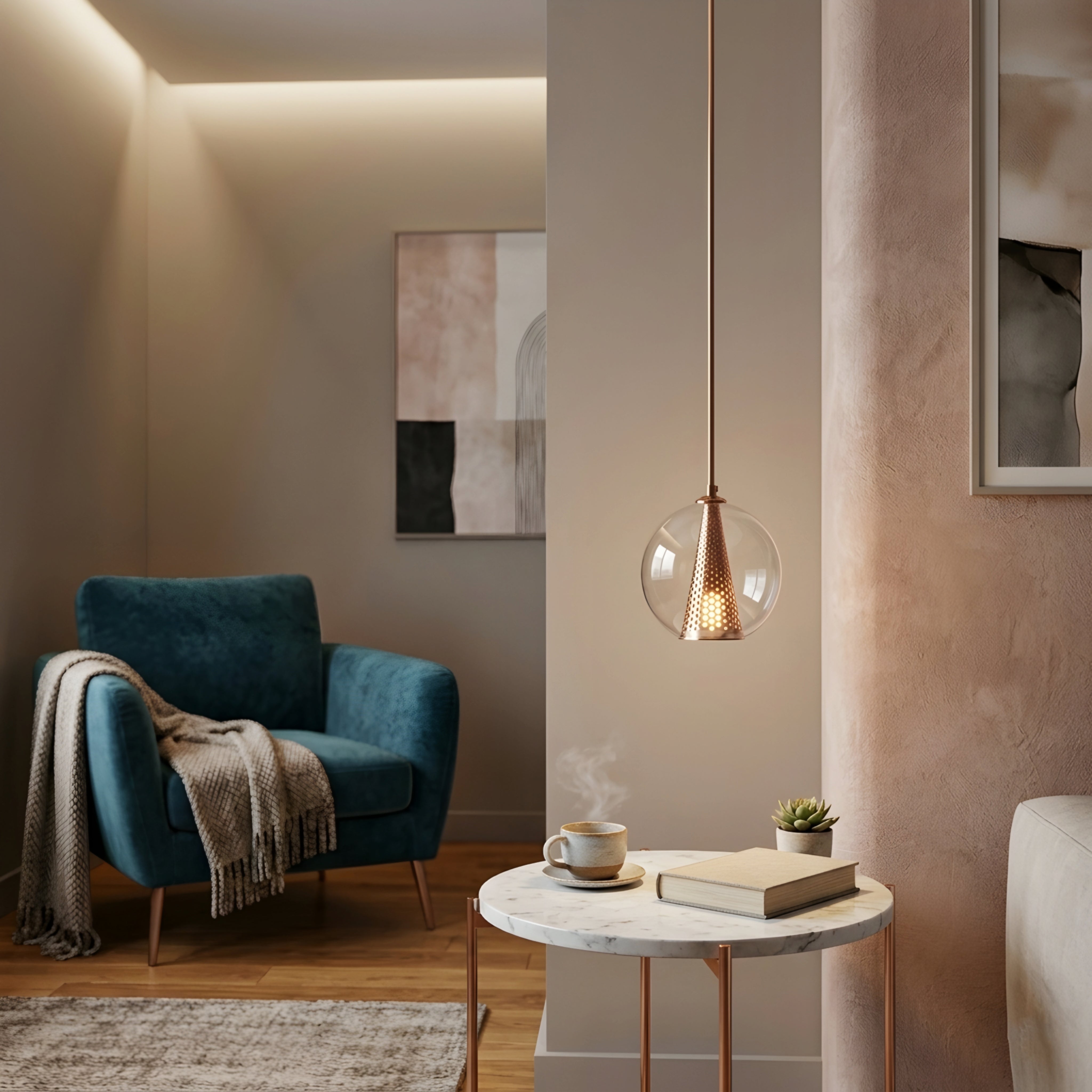 Orvella Glass Pendant Light – Modern Minimalist Clear Globe Bedroom Reading Hanging Ceiling Lighting