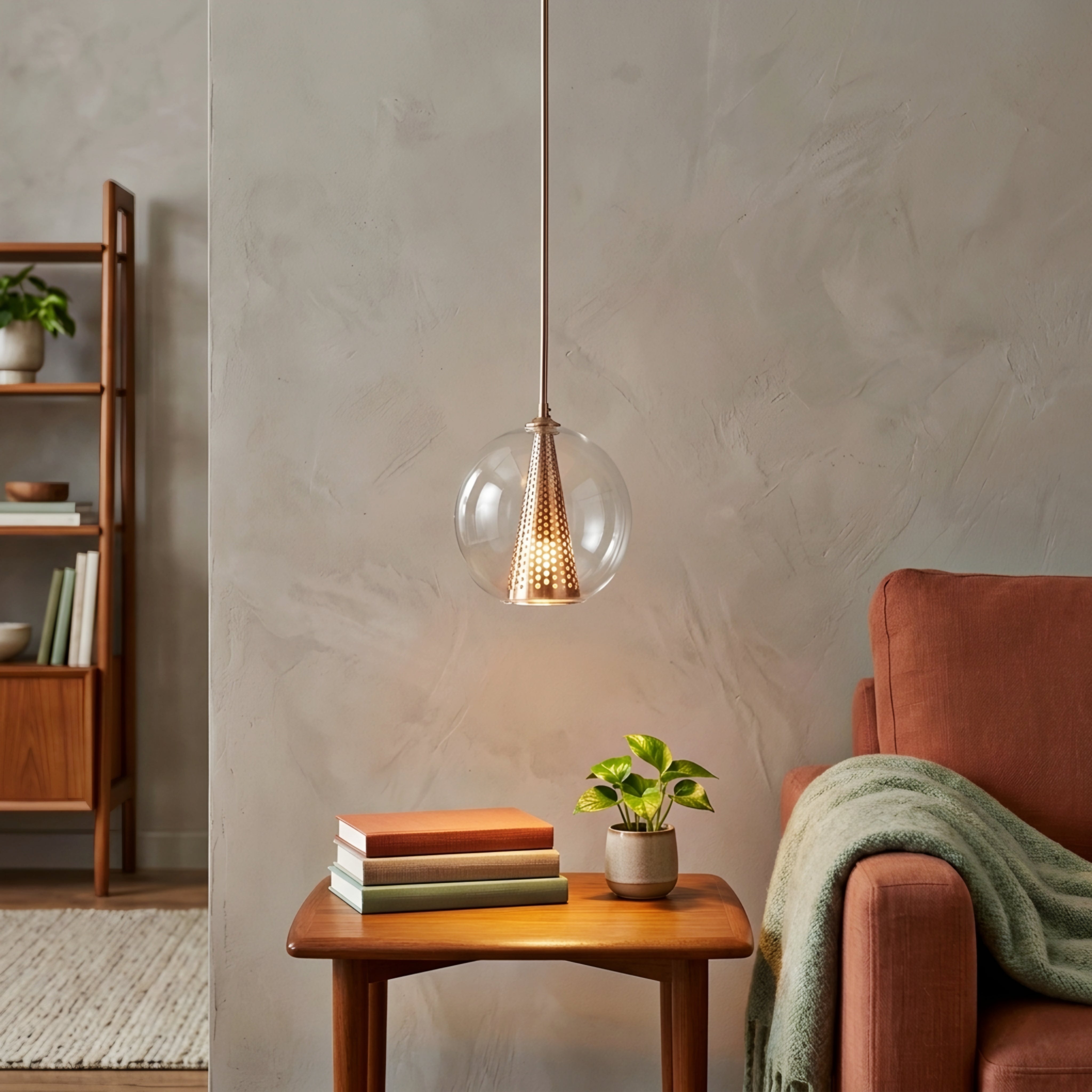 Orvella Glass Pendant Light – Modern Minimalist Clear Globe Bedroom Reading Hanging Ceiling Lighting