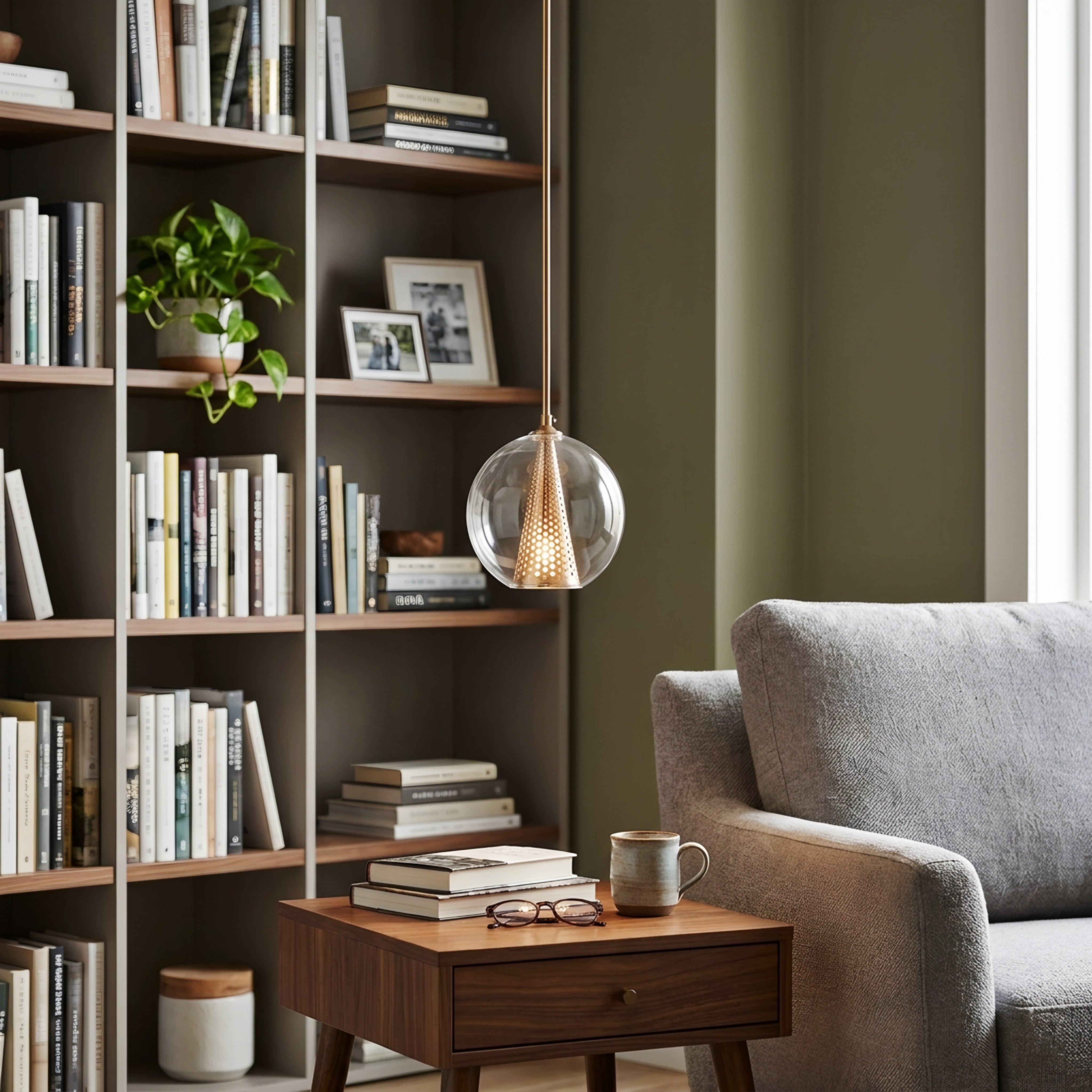 Orvella Glass Pendant Light – Modern Minimalist Clear Globe Bedroom Reading Hanging Ceiling Lighting