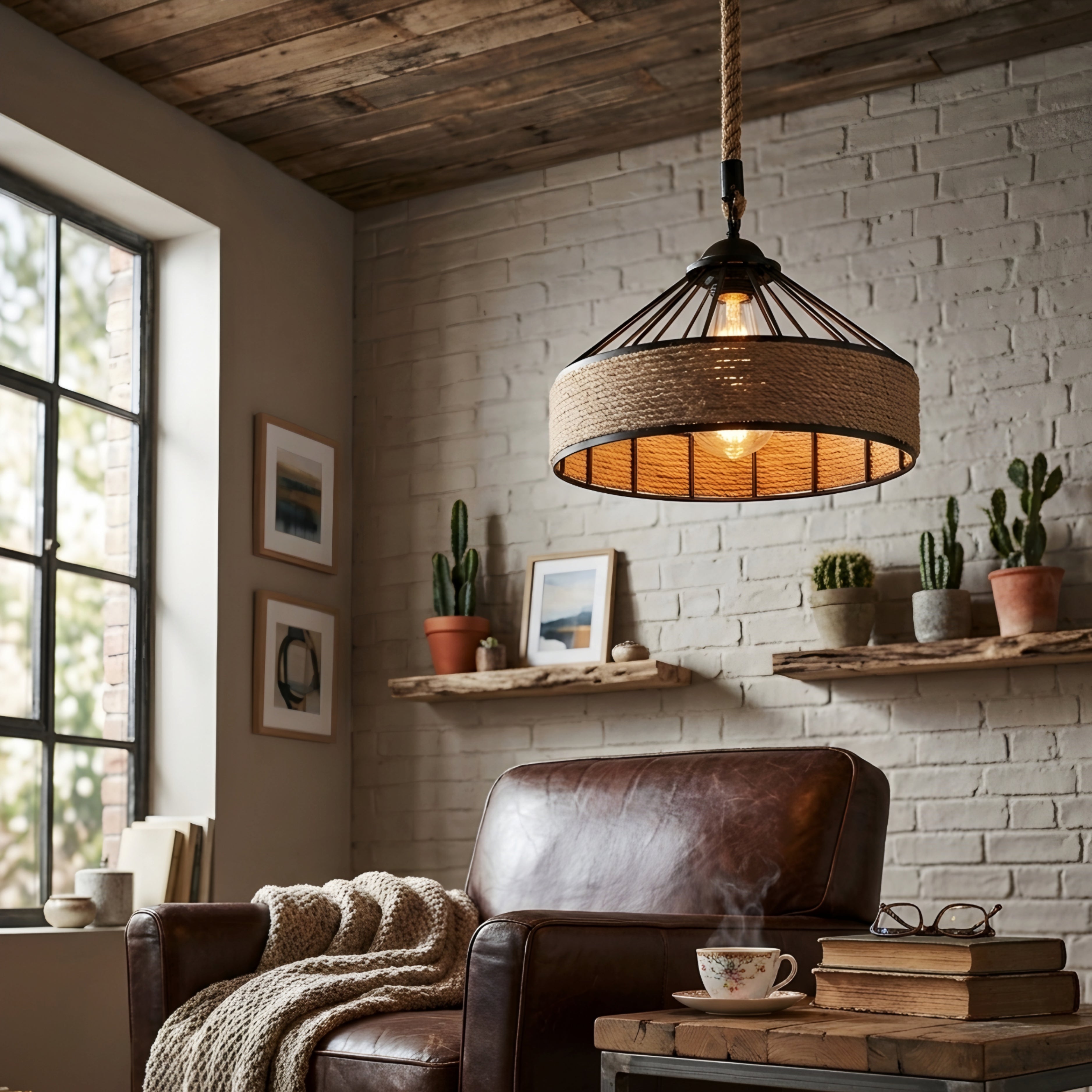 Bravaro Rope Pendant Light – Rustic Farmhouse Industrial Kitchen Island Hanging Ceiling Lighting