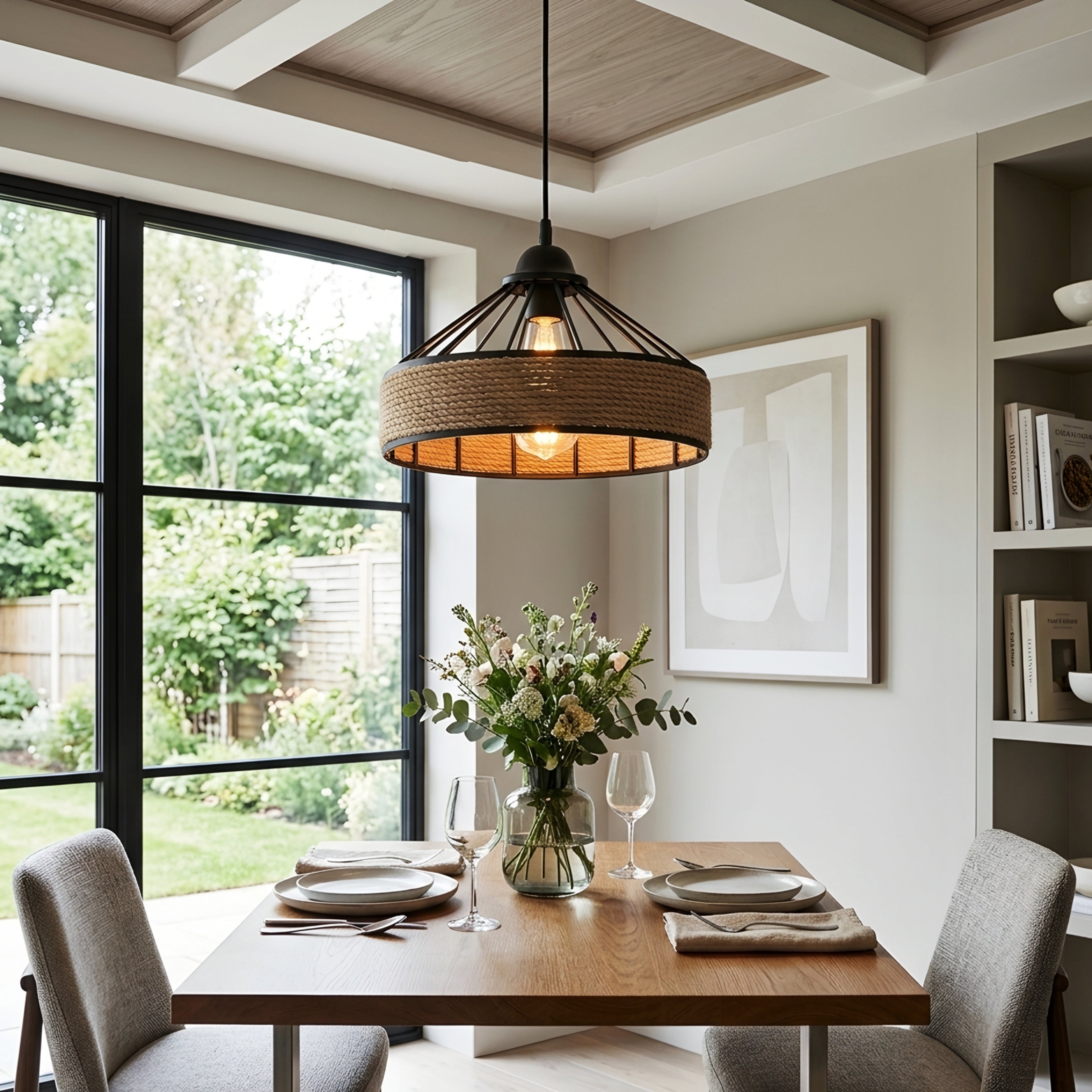 Bravaro Rope Pendant Light – Rustic Farmhouse Industrial Kitchen Island Hanging Ceiling Lighting