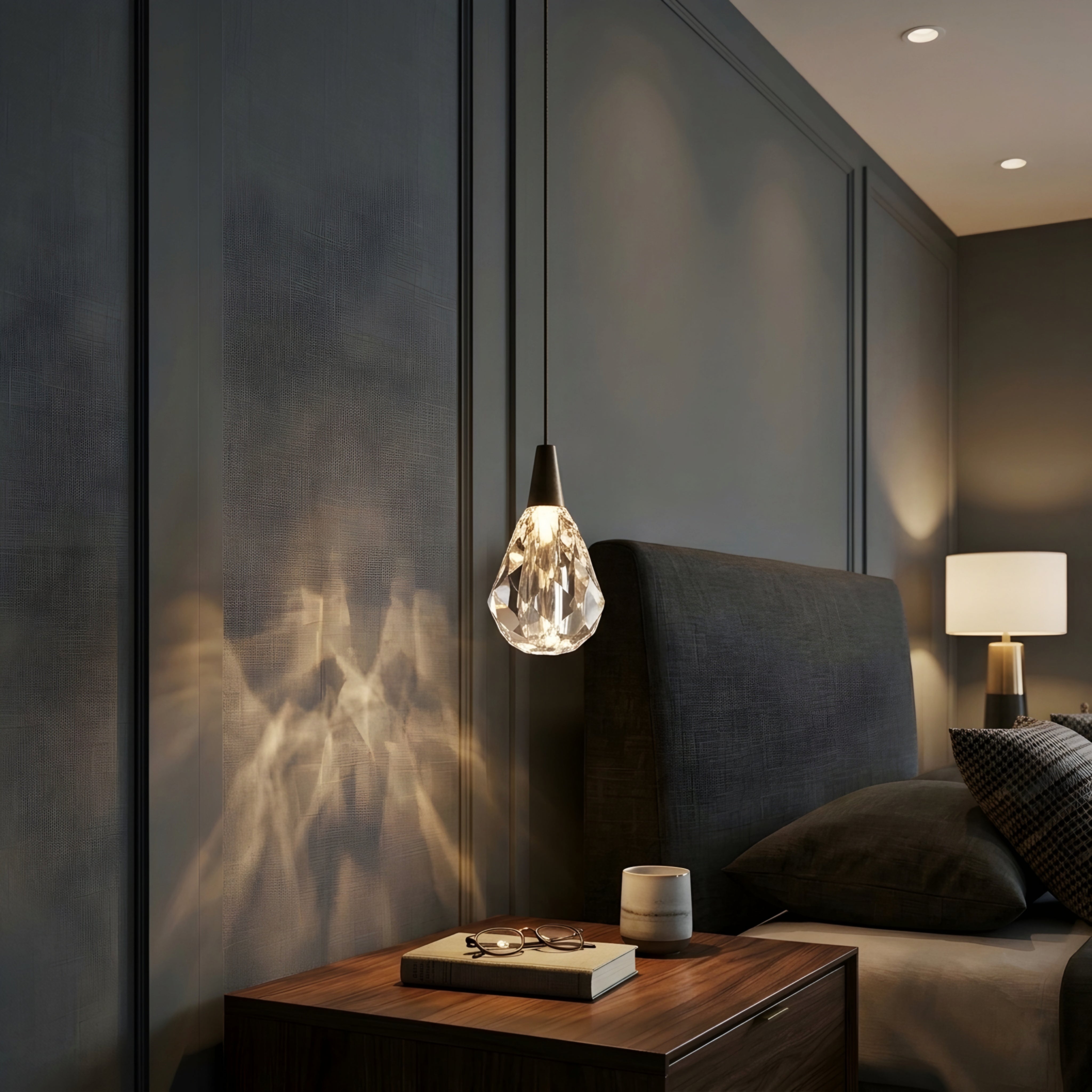 Elira Crystal Pendant Light – Modern Minimalist Bedside Teardrop Glass Hanging Ceiling Lighting