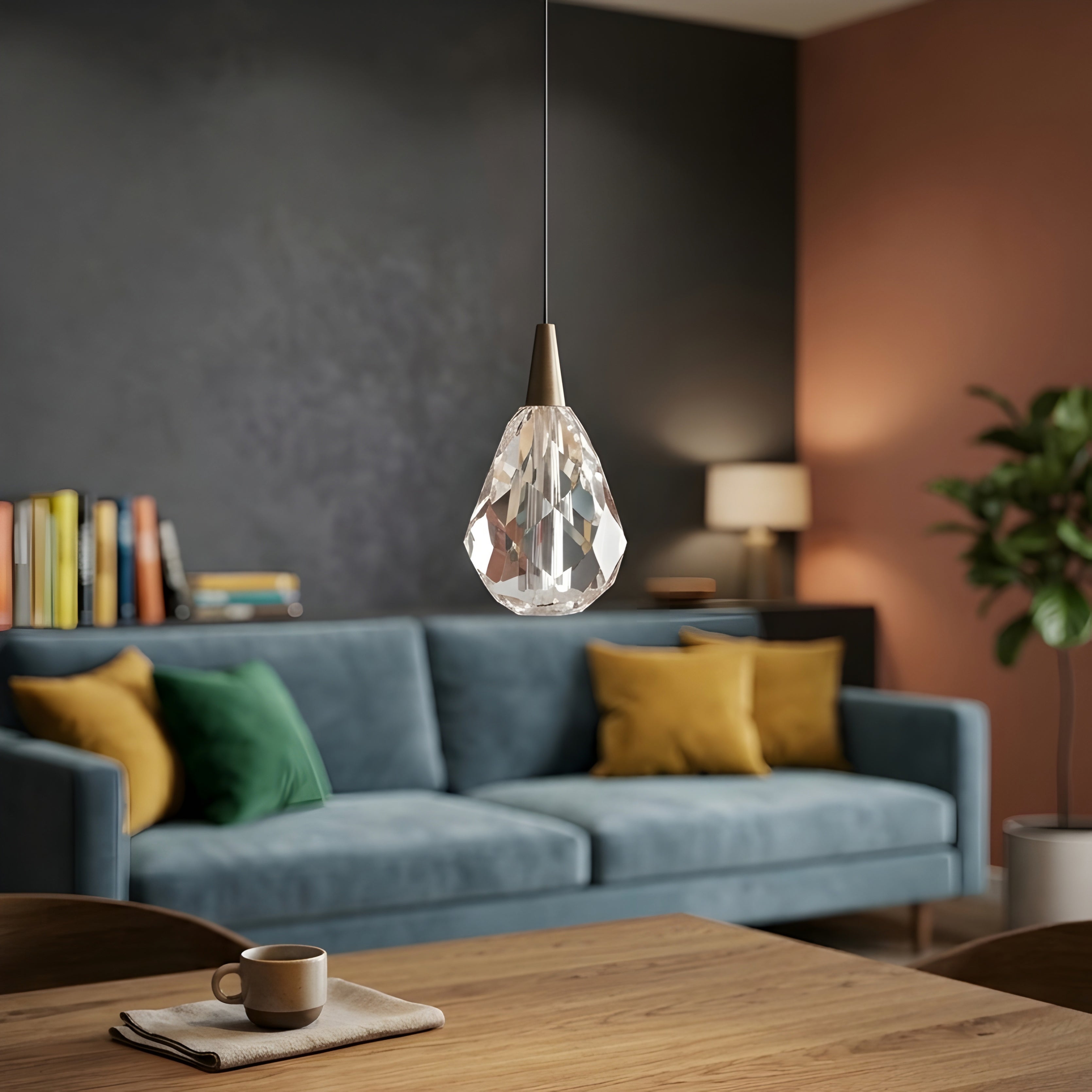 Elira Crystal Pendant Light – Modern Minimalist Bedside Teardrop Glass Hanging Ceiling Lighting