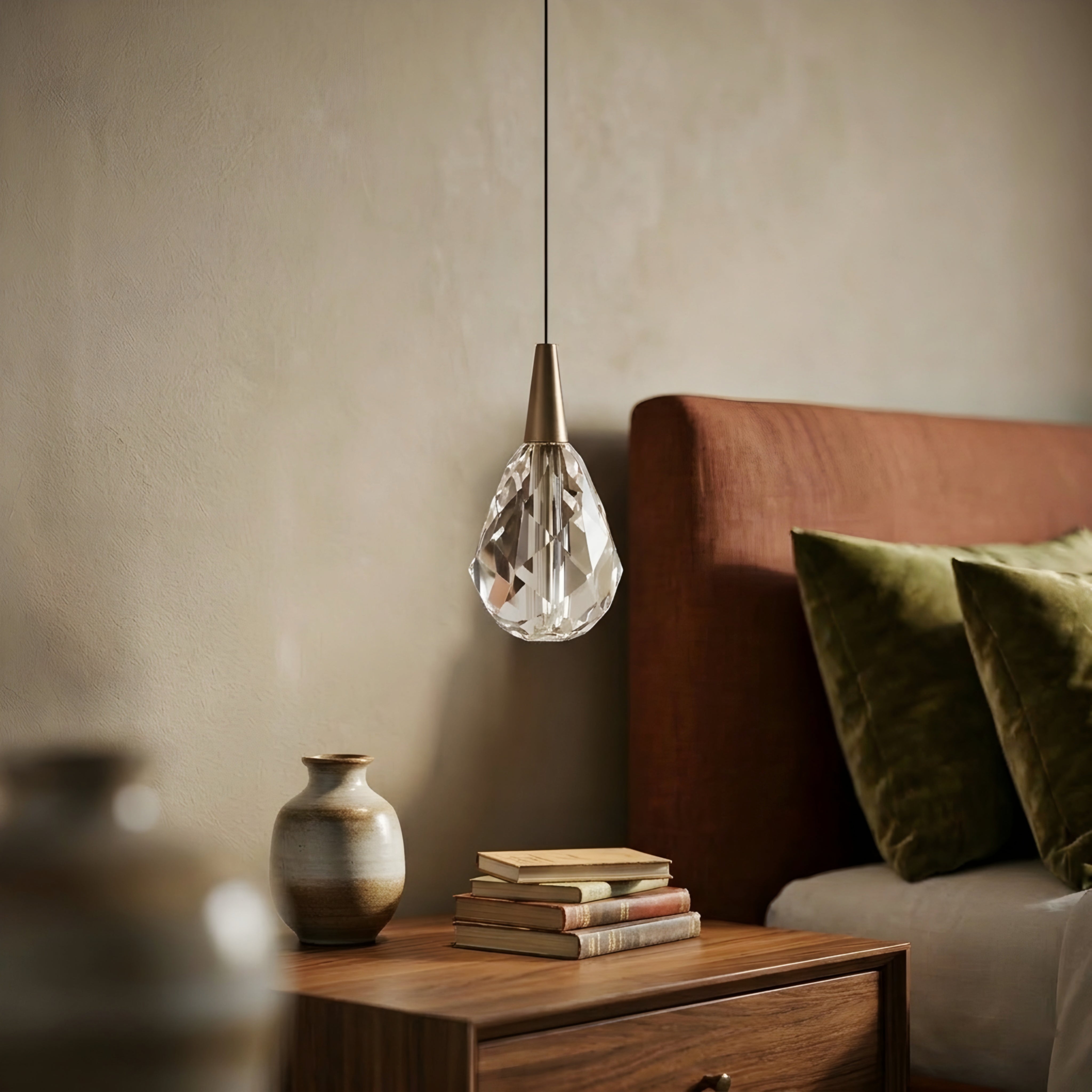 Elira Crystal Pendant Light – Modern Minimalist Bedside Teardrop Glass Hanging Ceiling Lighting