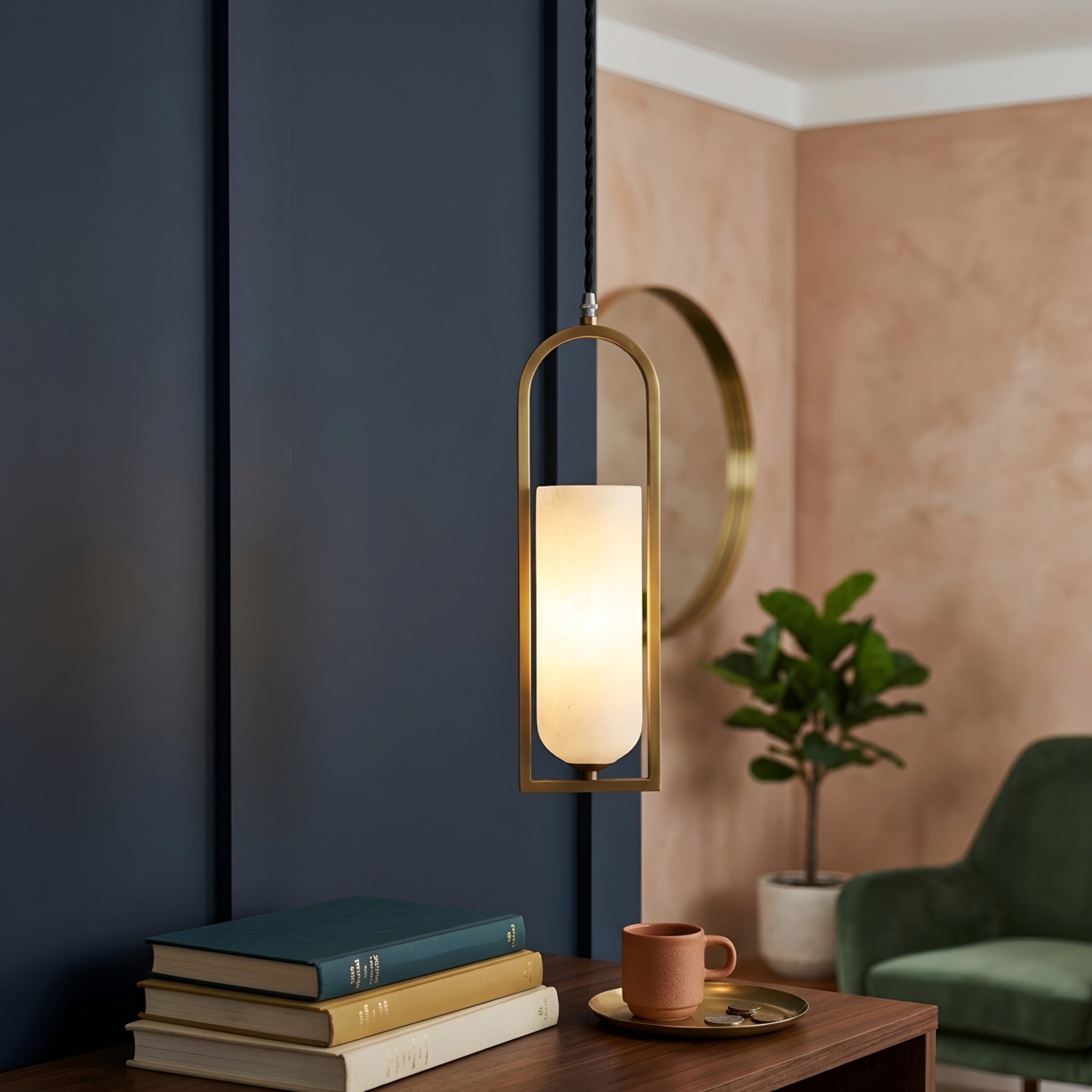 Valenne Arch Pendant Light – Modern Gold Cylinder Glass Dining Kitchen Island Hanging Ceiling Lighting