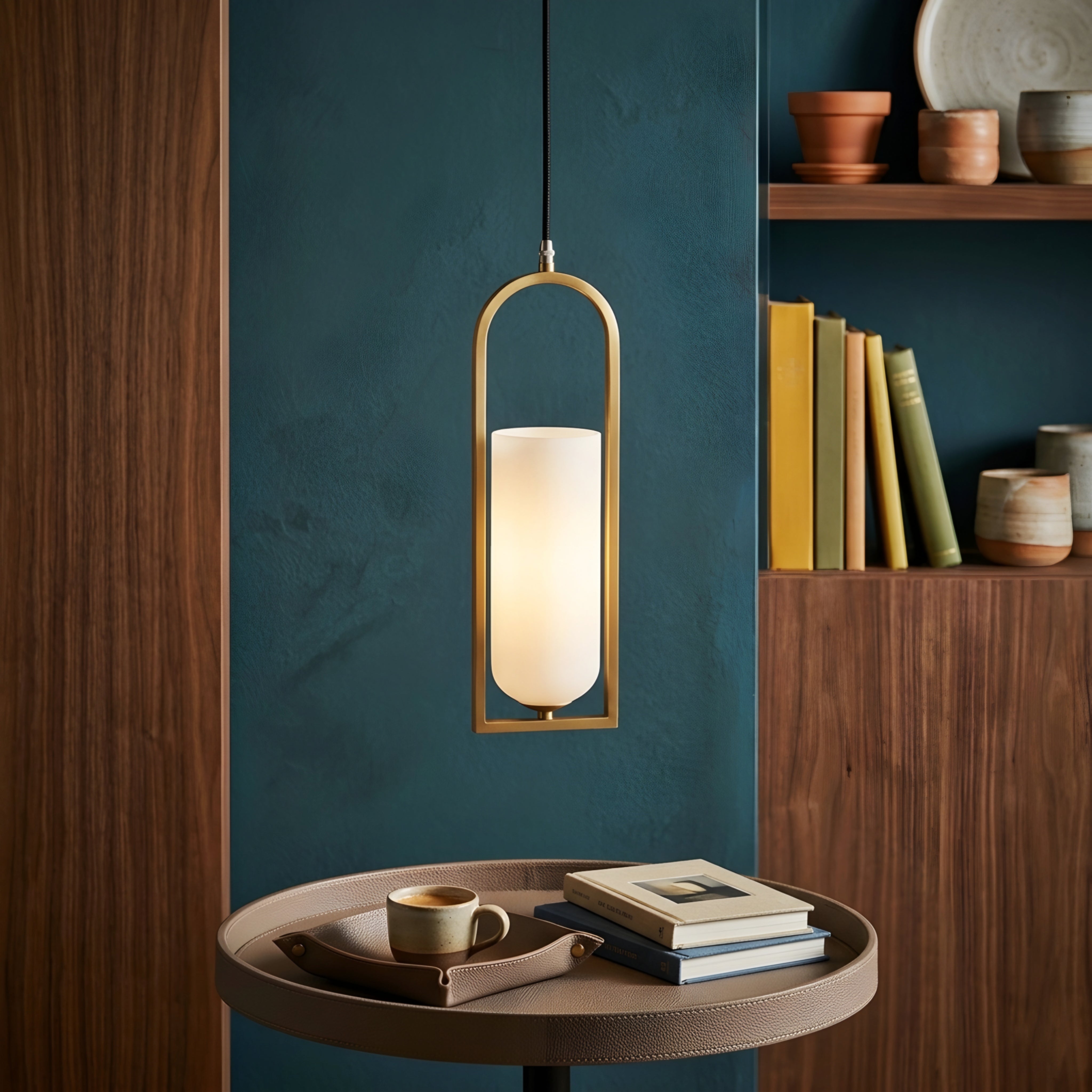 Valenne Arch Pendant Light – Modern Gold Cylinder Glass Dining Kitchen Island Hanging Ceiling Lighting