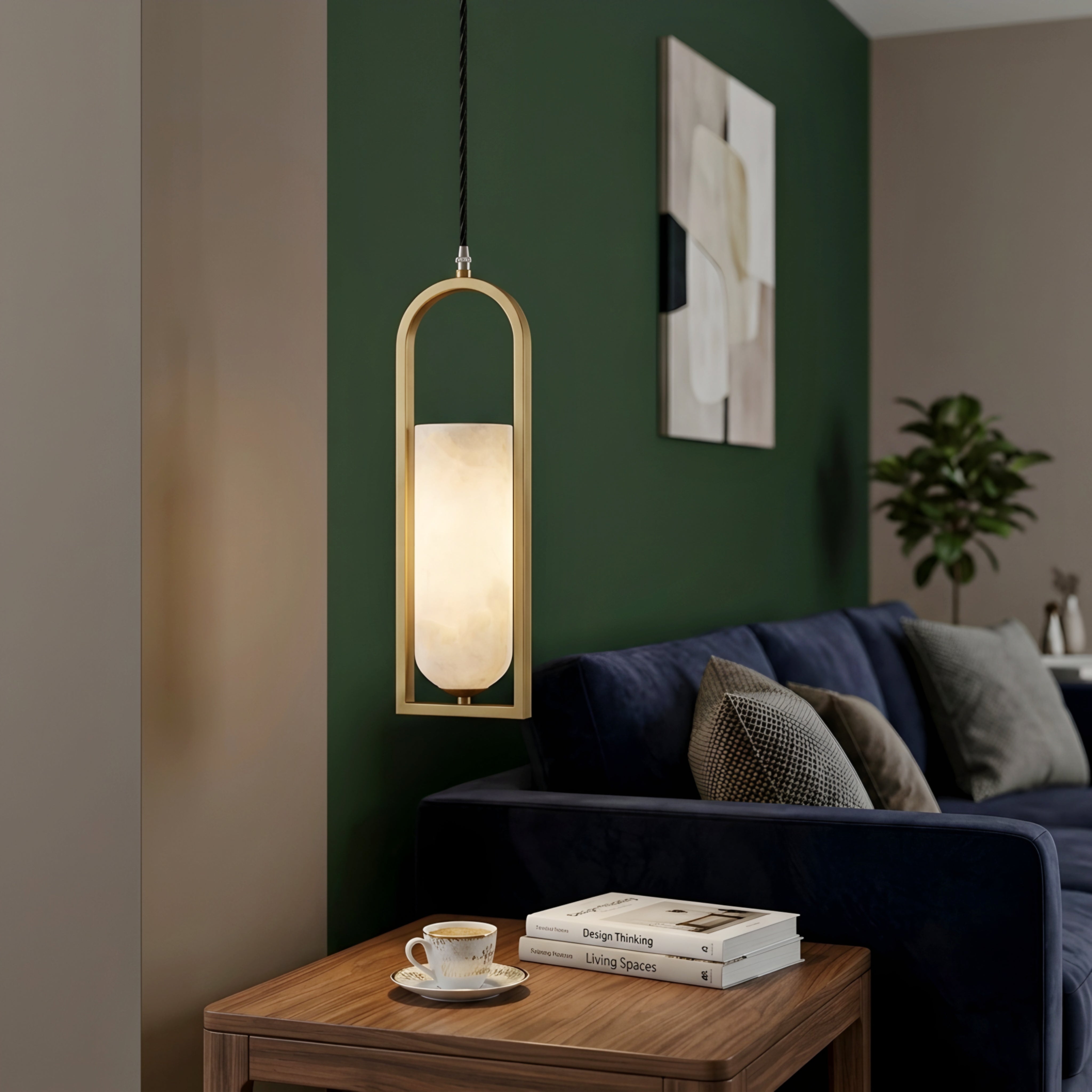Valenne Arch Pendant Light – Modern Gold Cylinder Glass Dining Kitchen Island Hanging Ceiling Lighting