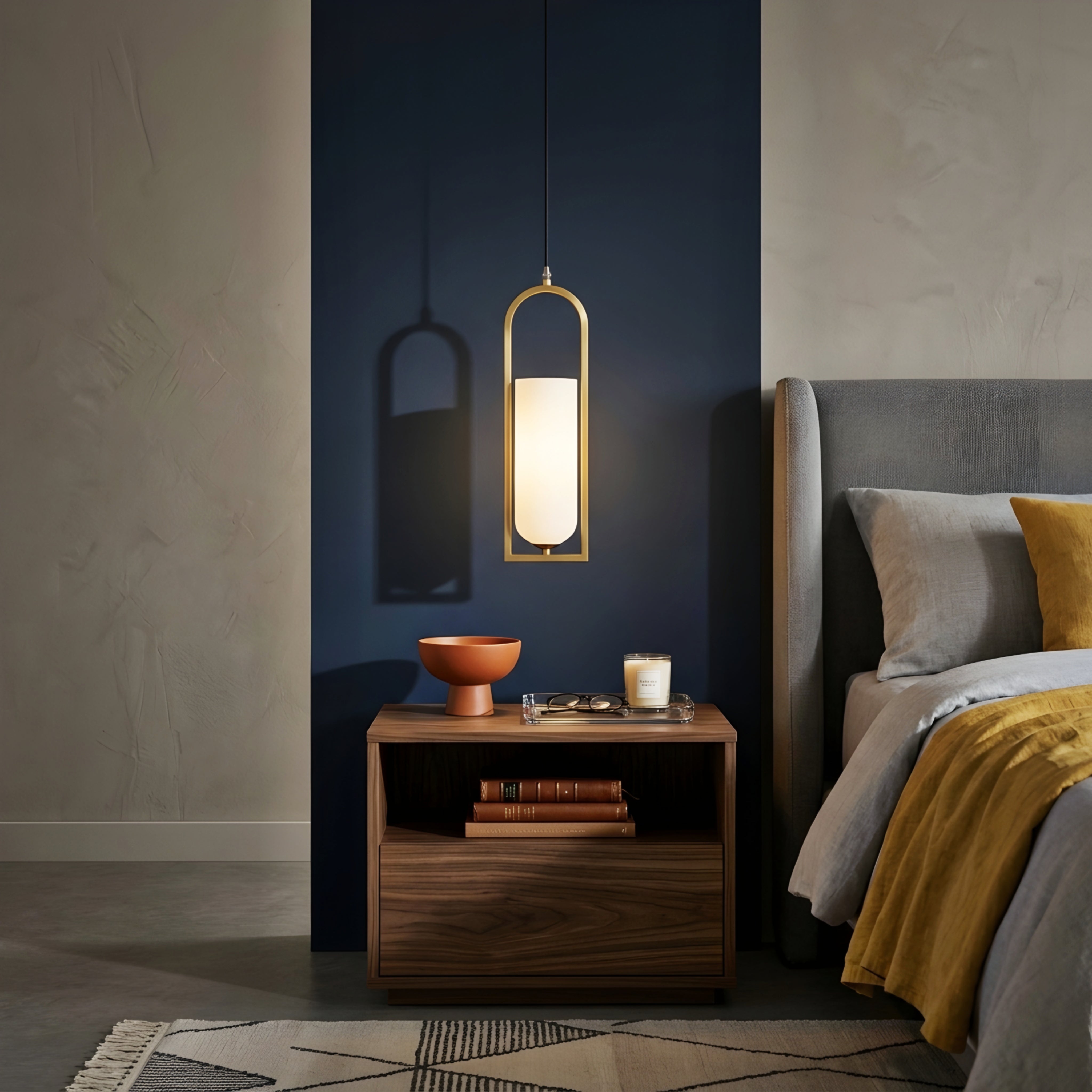 Valenne Arch Pendant Light – Modern Gold Cylinder Glass Dining Kitchen Island Hanging Ceiling Lighting