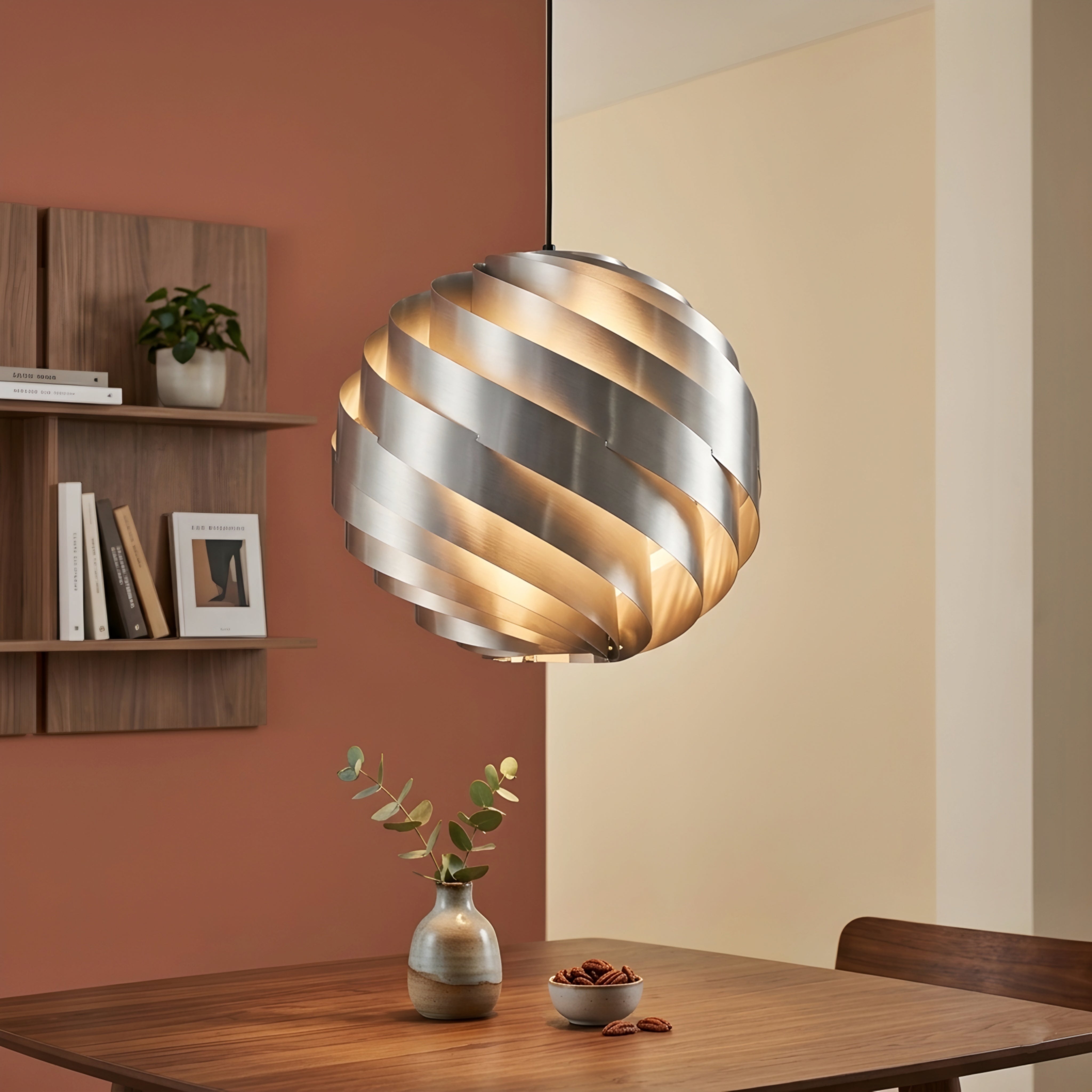 Auralis Spiral Pendant Light – Modern Brushed Metal LED Statement Kitchen Island Hanging Lighting