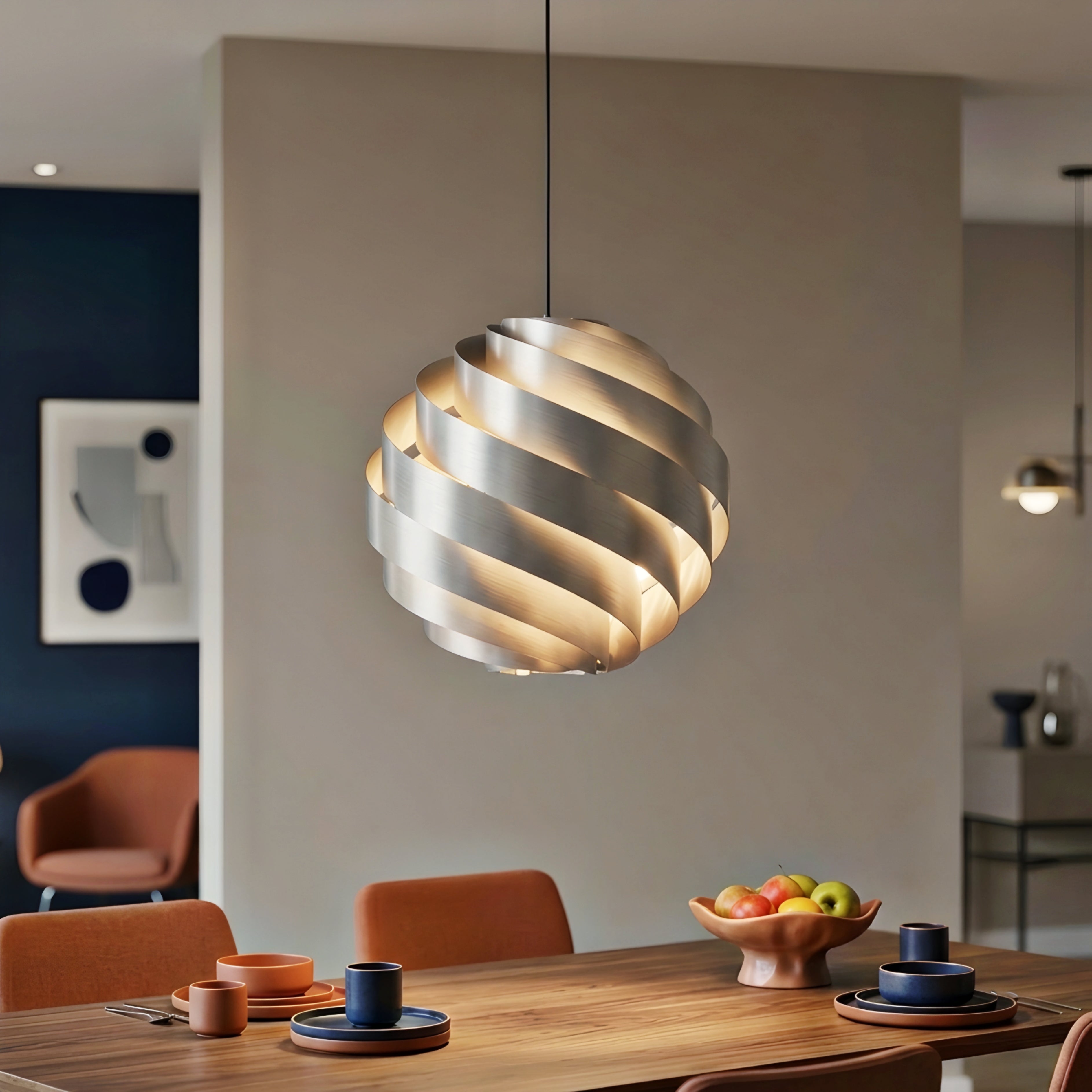 Auralis Spiral Pendant Light – Modern Brushed Metal LED Statement Kitchen Island Hanging Lighting