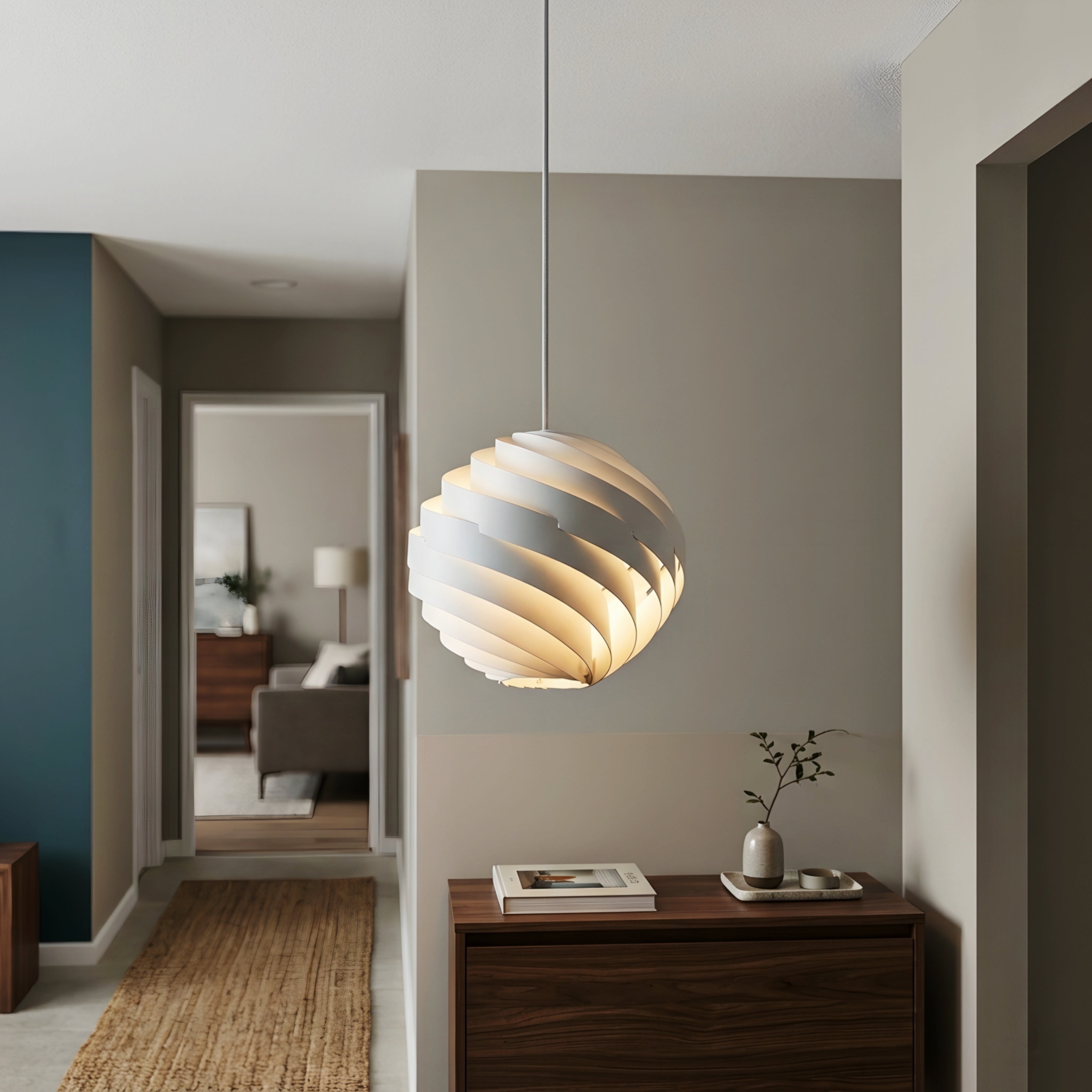 Auralis Spiral Pendant Light – Modern Brushed Metal LED Statement Kitchen Island Hanging Lighting