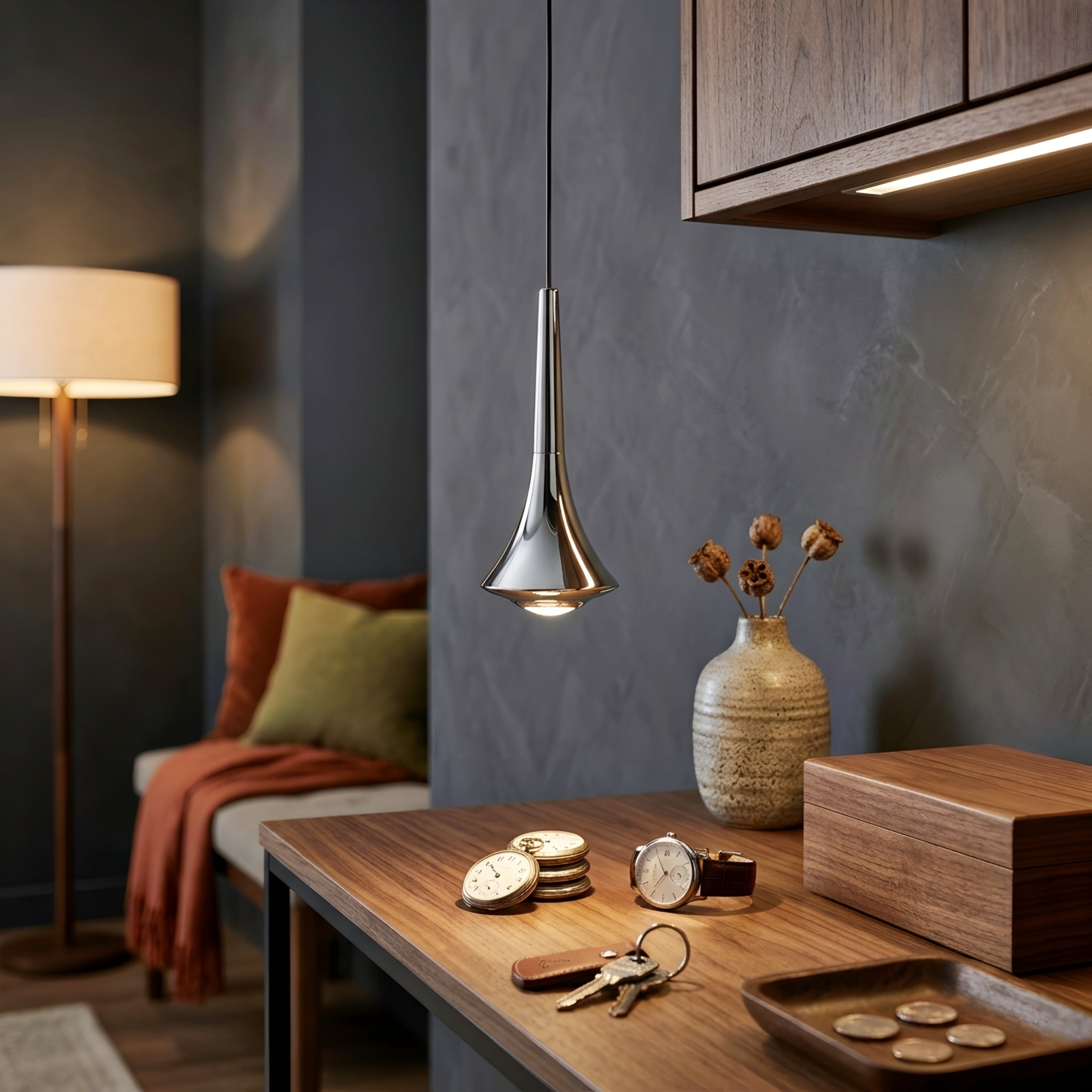 Nerix Mini Pendant Light – Modern Black Chrome Teardrop Kitchen Island Bar Hanging Ceiling Lighting