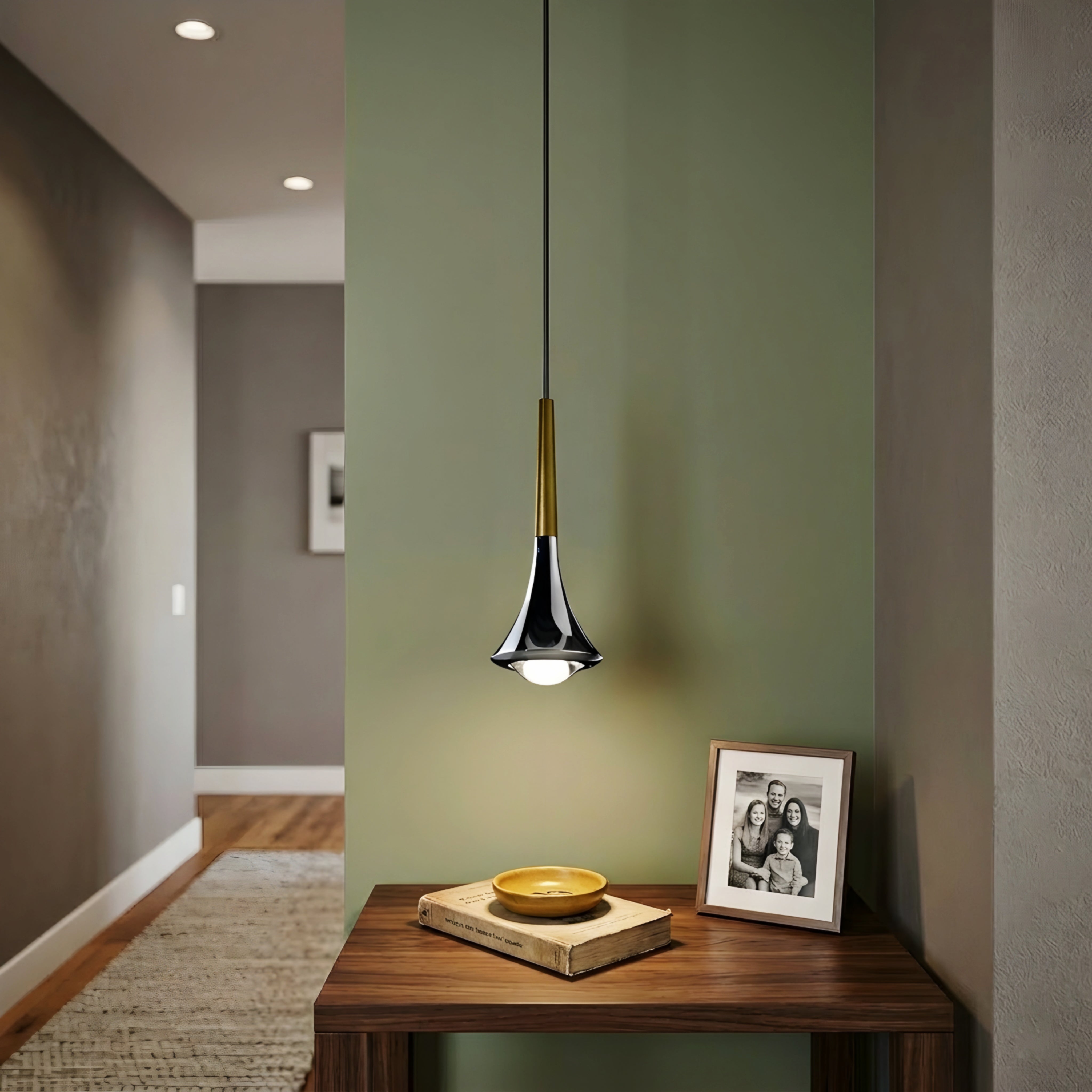 Nerix Mini Pendant Light – Modern Black Chrome Teardrop Kitchen Island Bar Hanging Ceiling Lighting