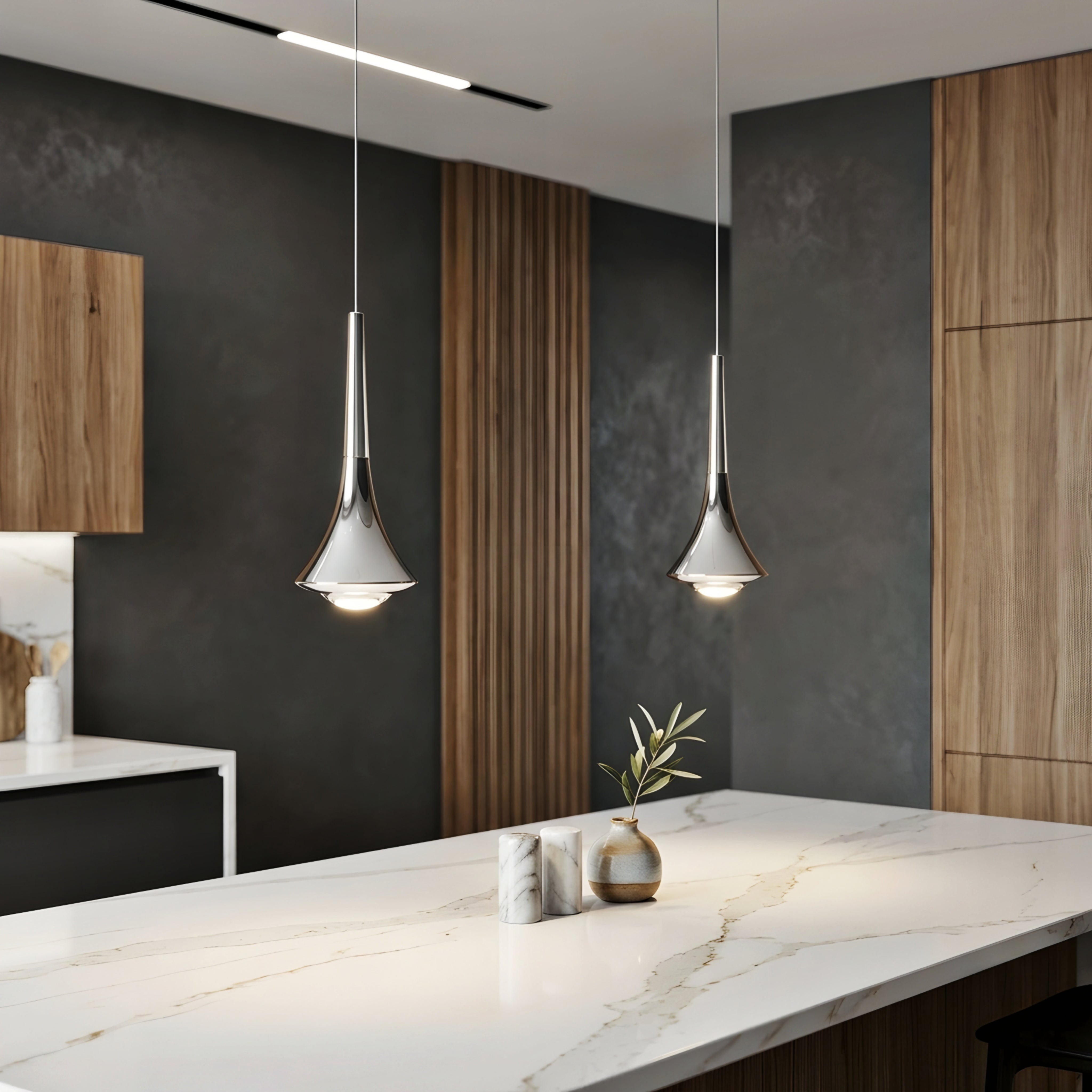 Nerix Mini Pendant Light – Modern Black Chrome Teardrop Kitchen Island Bar Hanging Ceiling Lighting