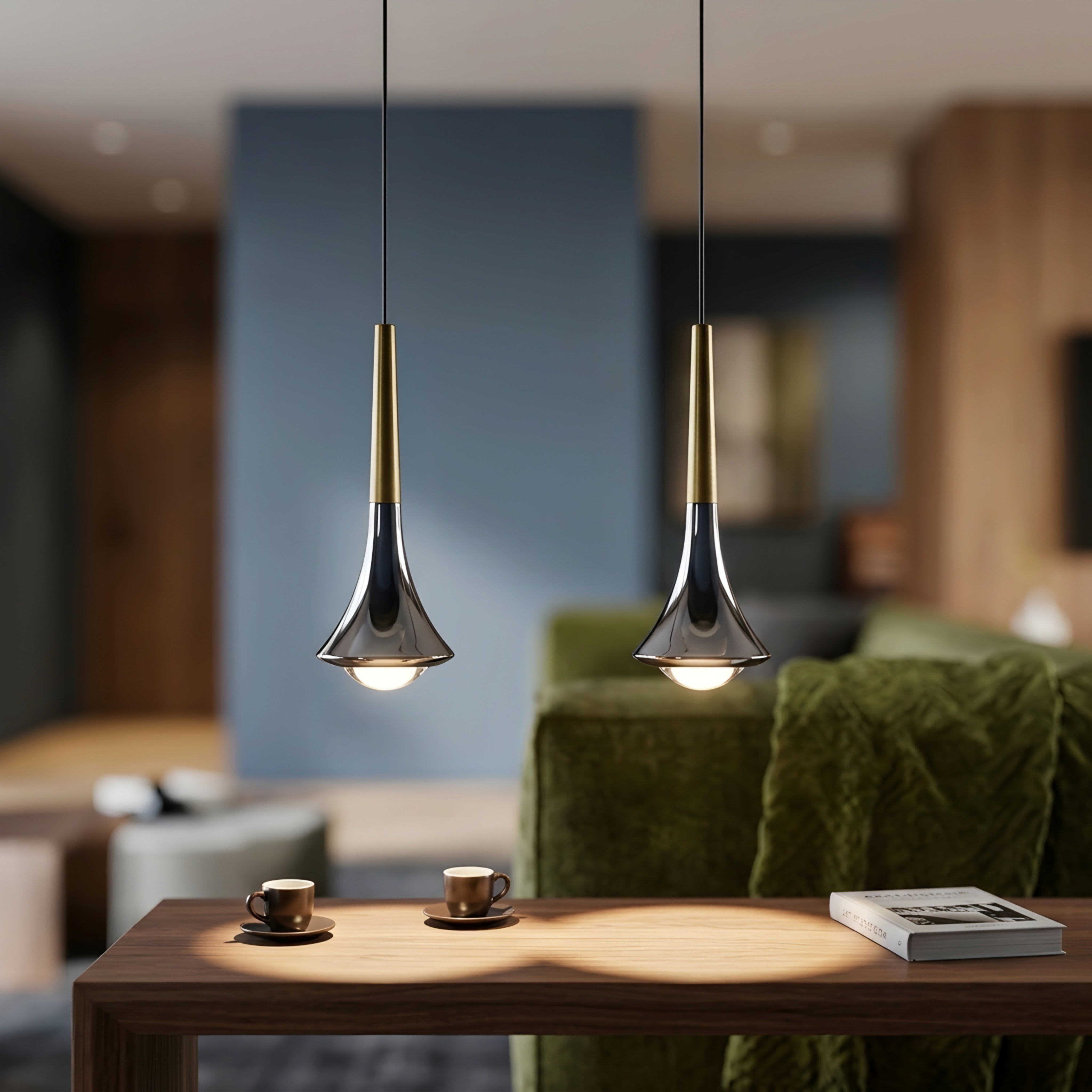 Nerix Mini Pendant Light – Modern Black Chrome Teardrop Kitchen Island Bar Hanging Ceiling Lighting