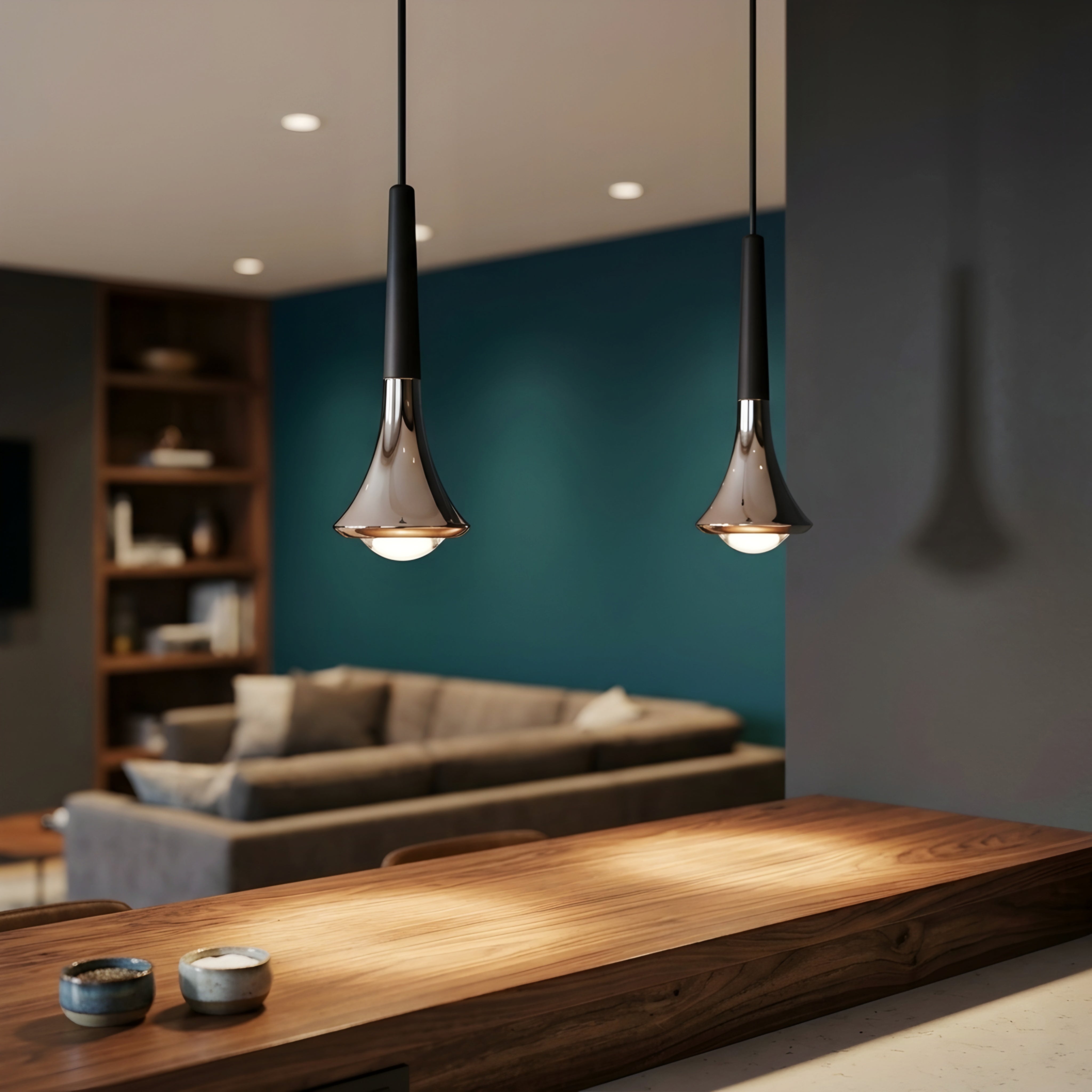 Nerix Mini Pendant Light – Modern Black Chrome Teardrop Kitchen Island Bar Hanging Ceiling Lighting