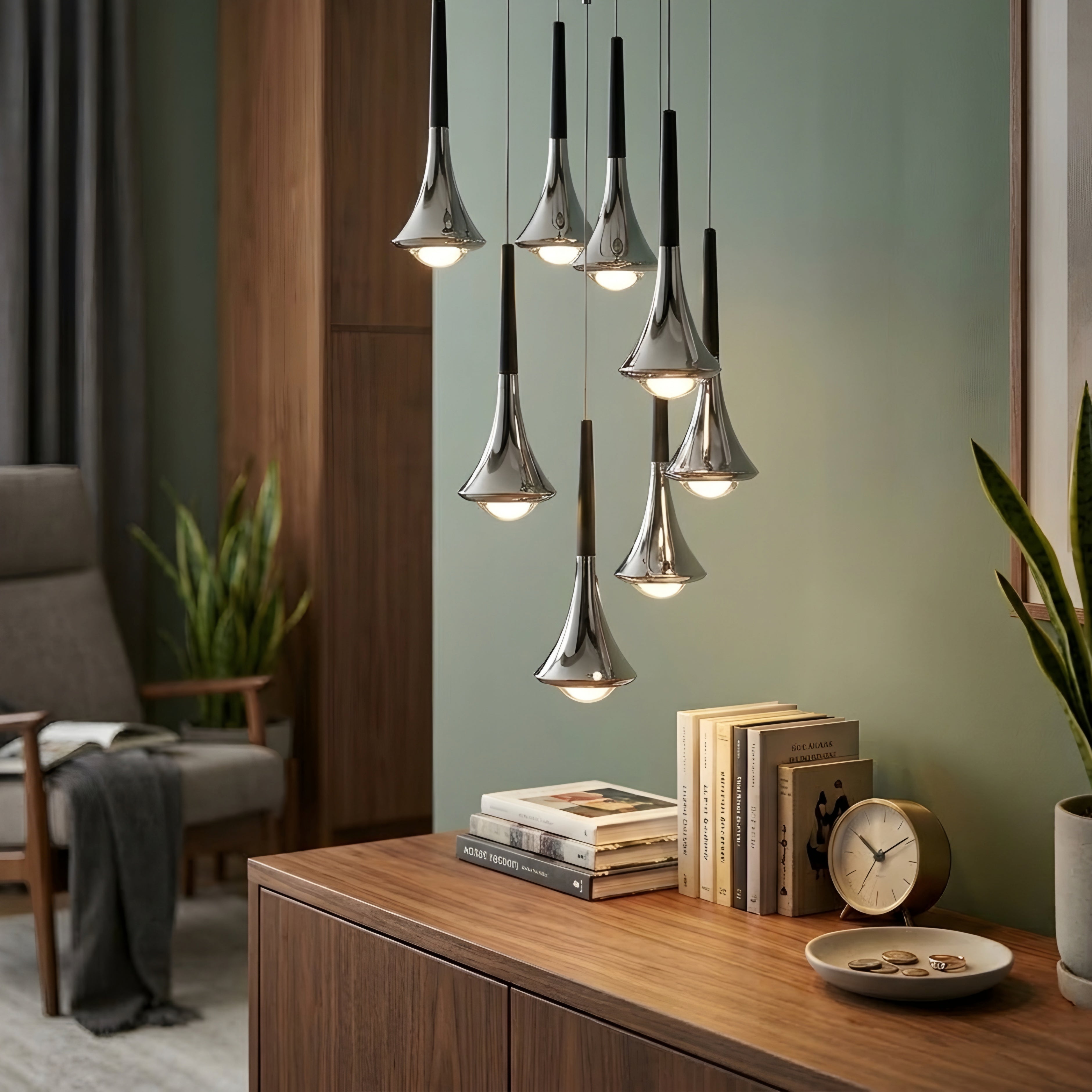 Nerix Mini Pendant Light – Modern Black Chrome Teardrop Kitchen Island Bar Hanging Ceiling Lighting