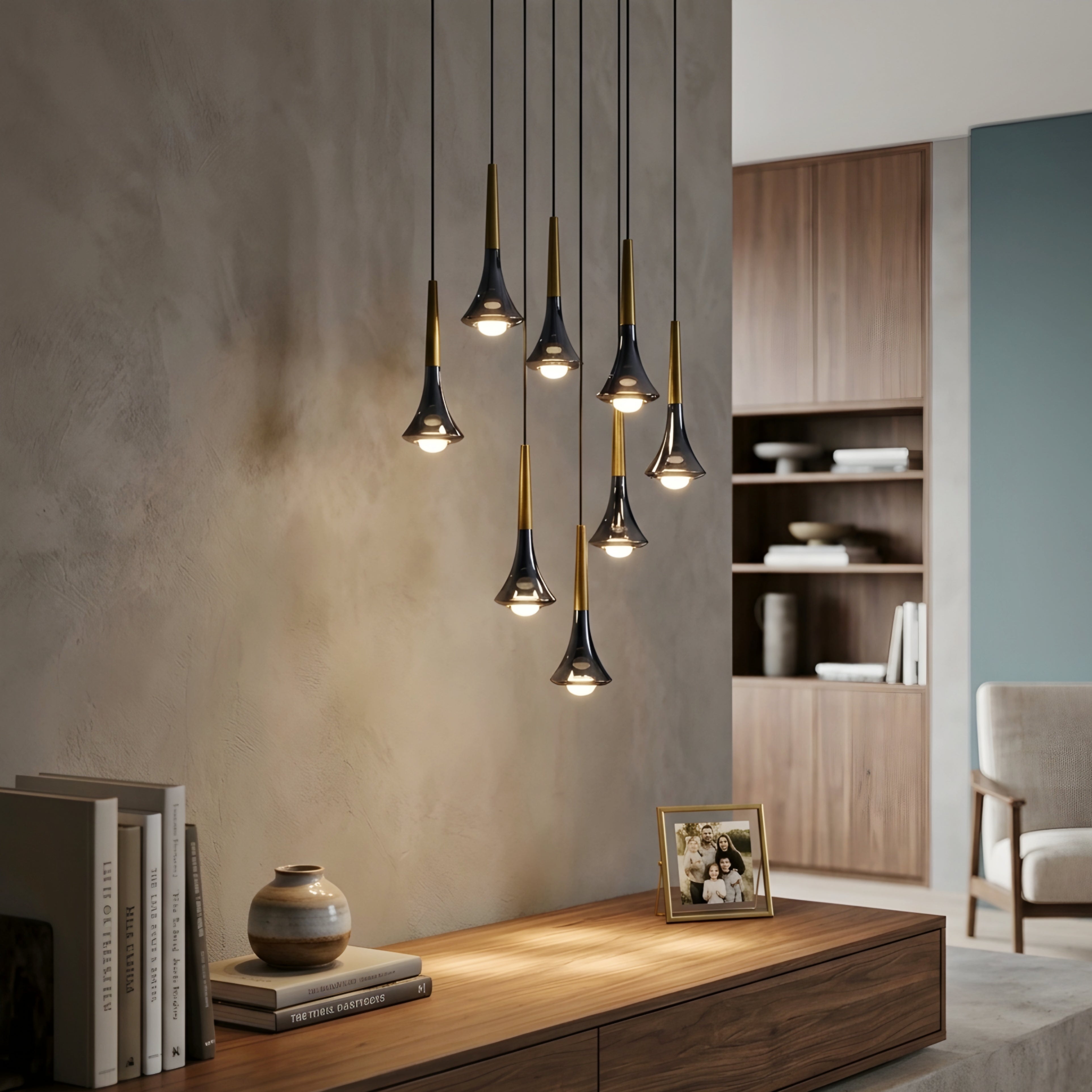 Nerix Mini Pendant Light – Modern Black Chrome Teardrop Kitchen Island Bar Hanging Ceiling Lighting