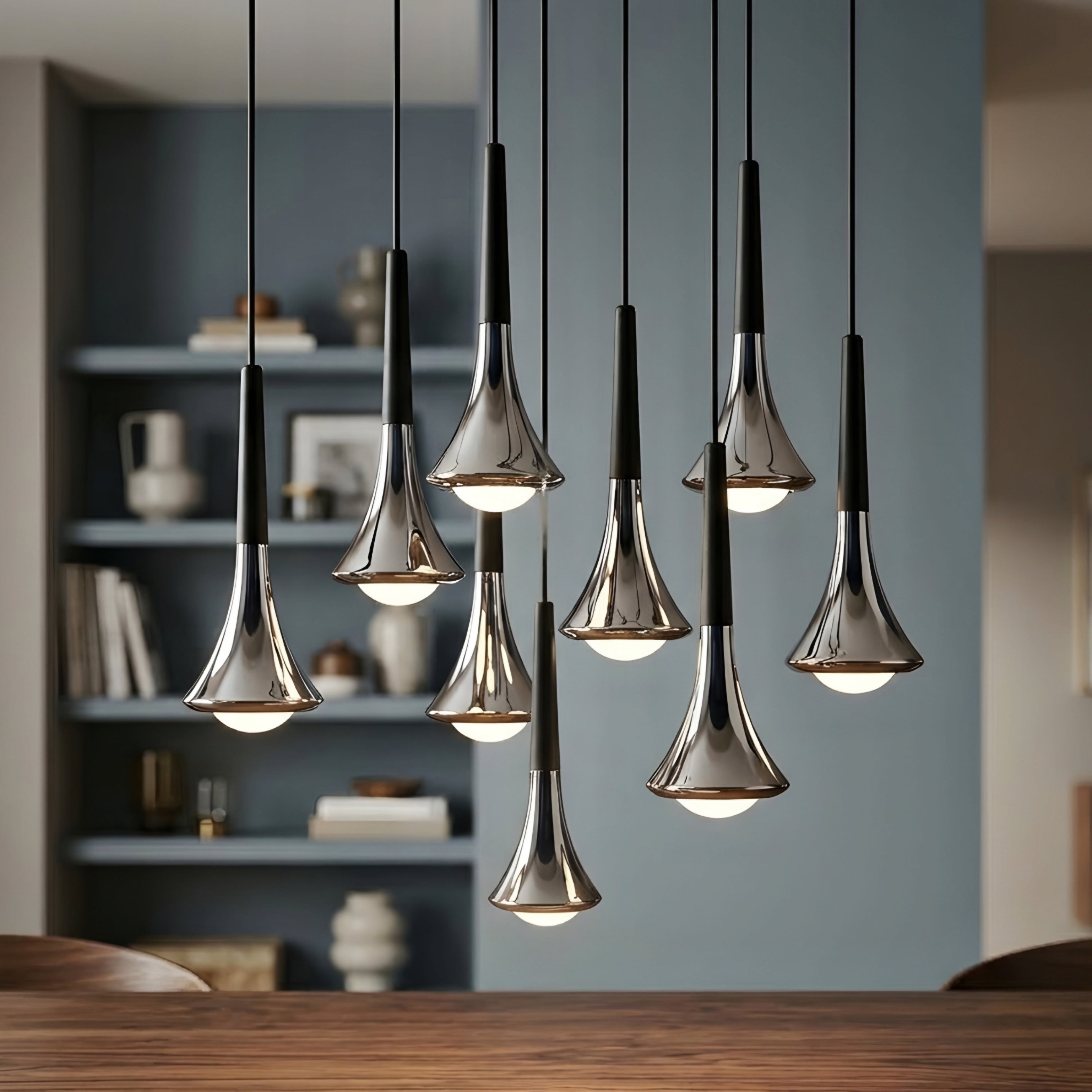 Nerix Mini Pendant Light – Modern Black Chrome Teardrop Kitchen Island Bar Hanging Ceiling Lighting