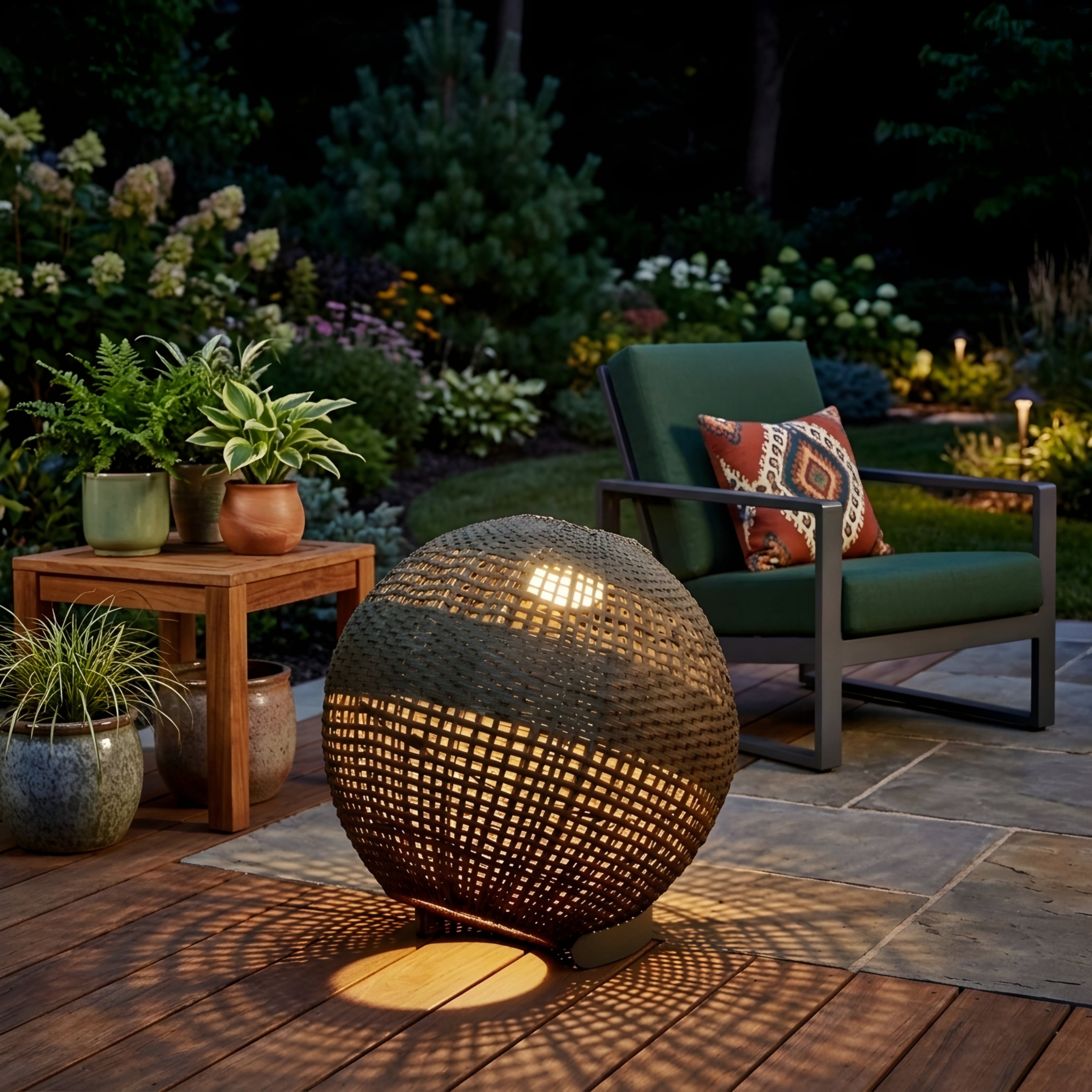 Ravello Woven Floor Lamp – Outdoor Rattan LED Sphere Patio Garden Ambient Lighting