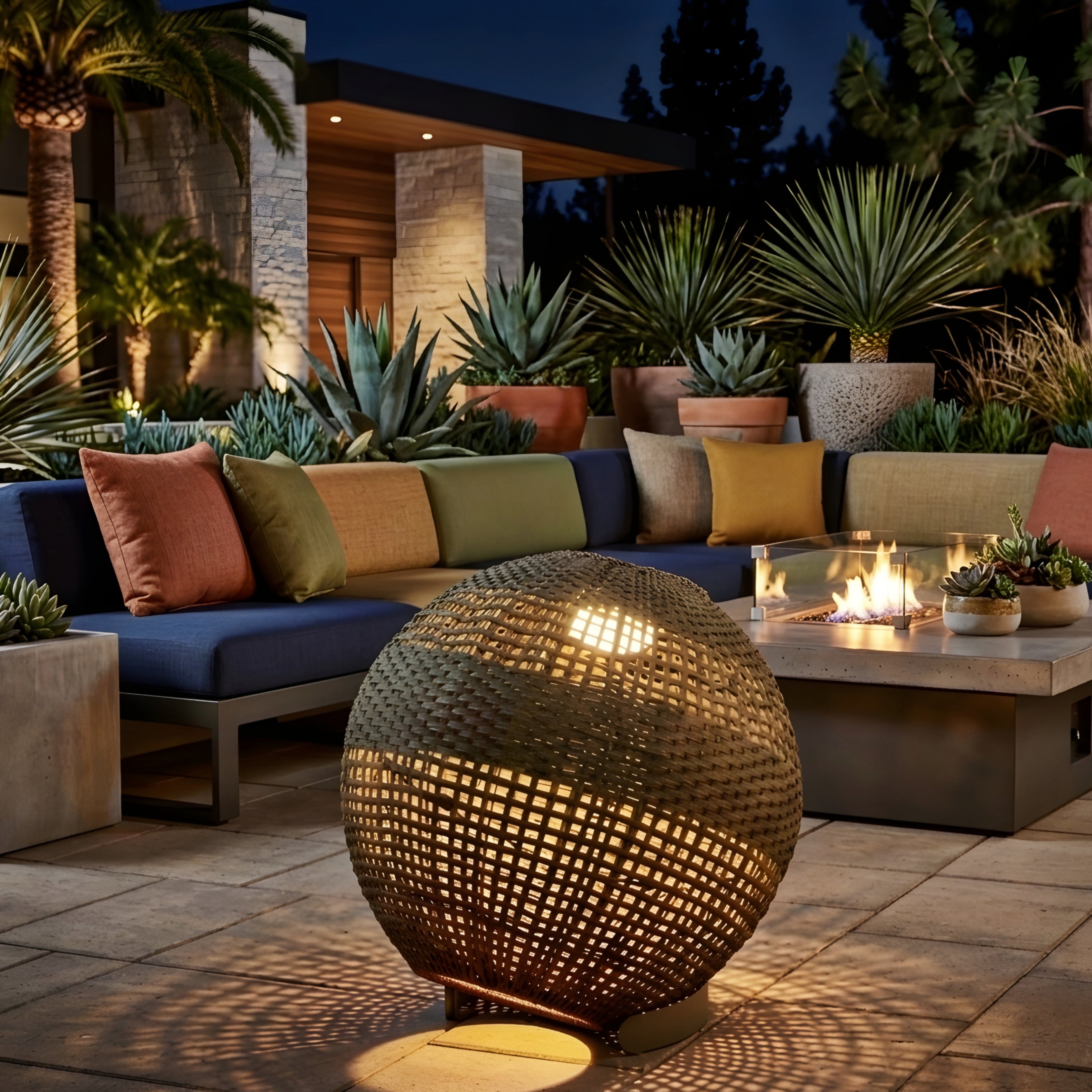 Ravello Woven Floor Lamp – Outdoor Rattan LED Sphere Patio Garden Ambient Lighting