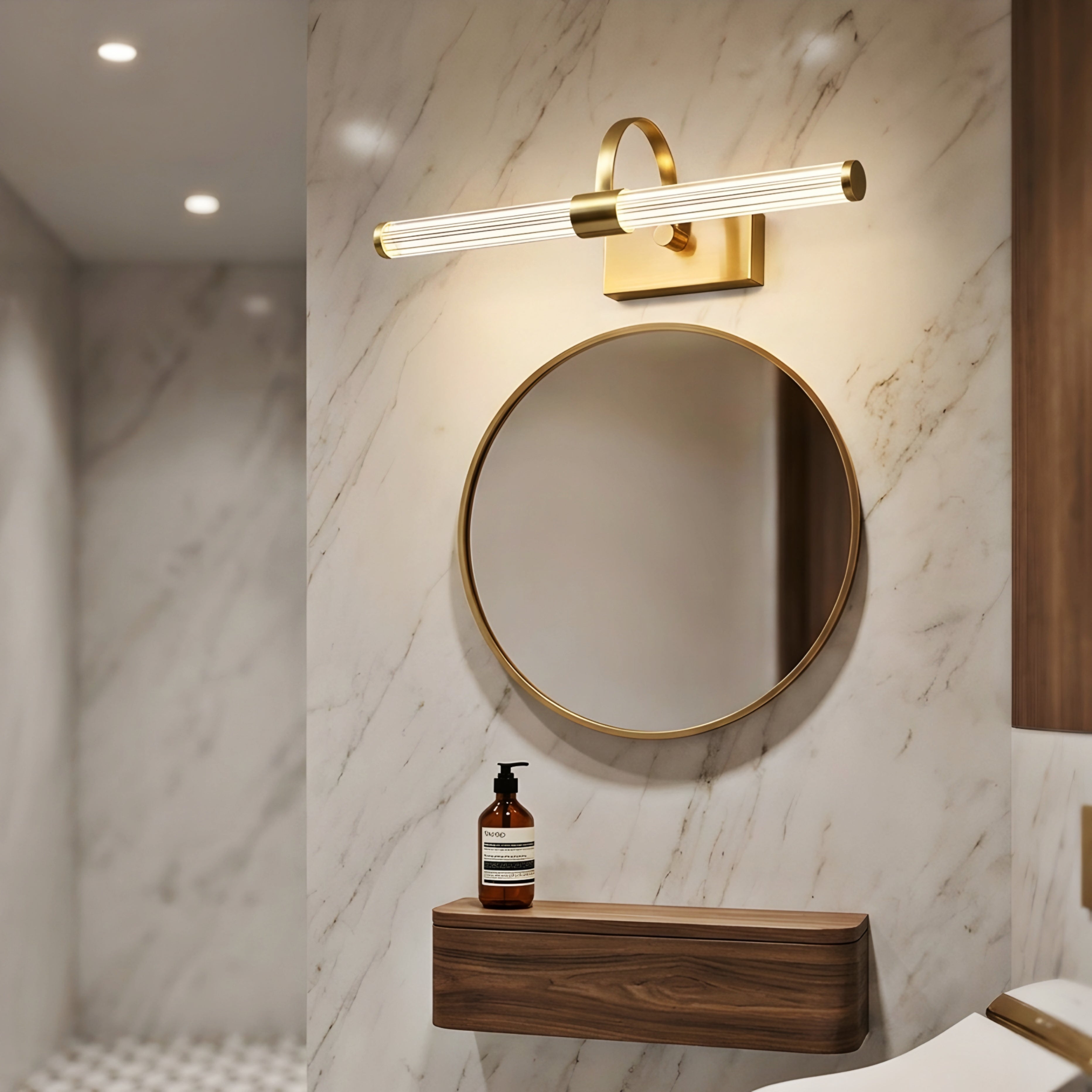 Aurex Vanity Light Bar – LED Brass Bathroom Mirror Wall Sconce Modern Glass Tube Fixture