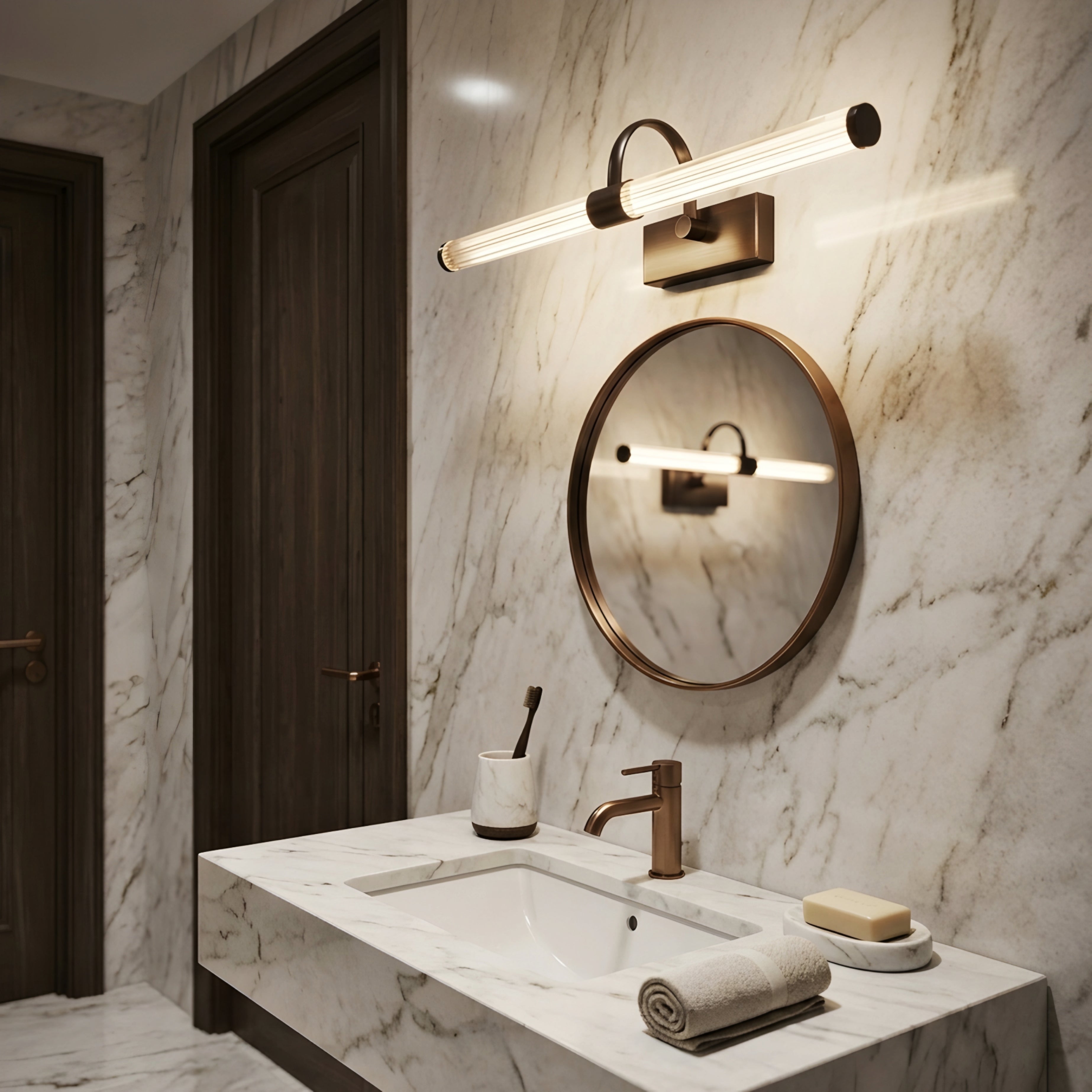 Aurex Vanity Light Bar – LED Brass Bathroom Mirror Wall Sconce Modern Glass Tube Fixture