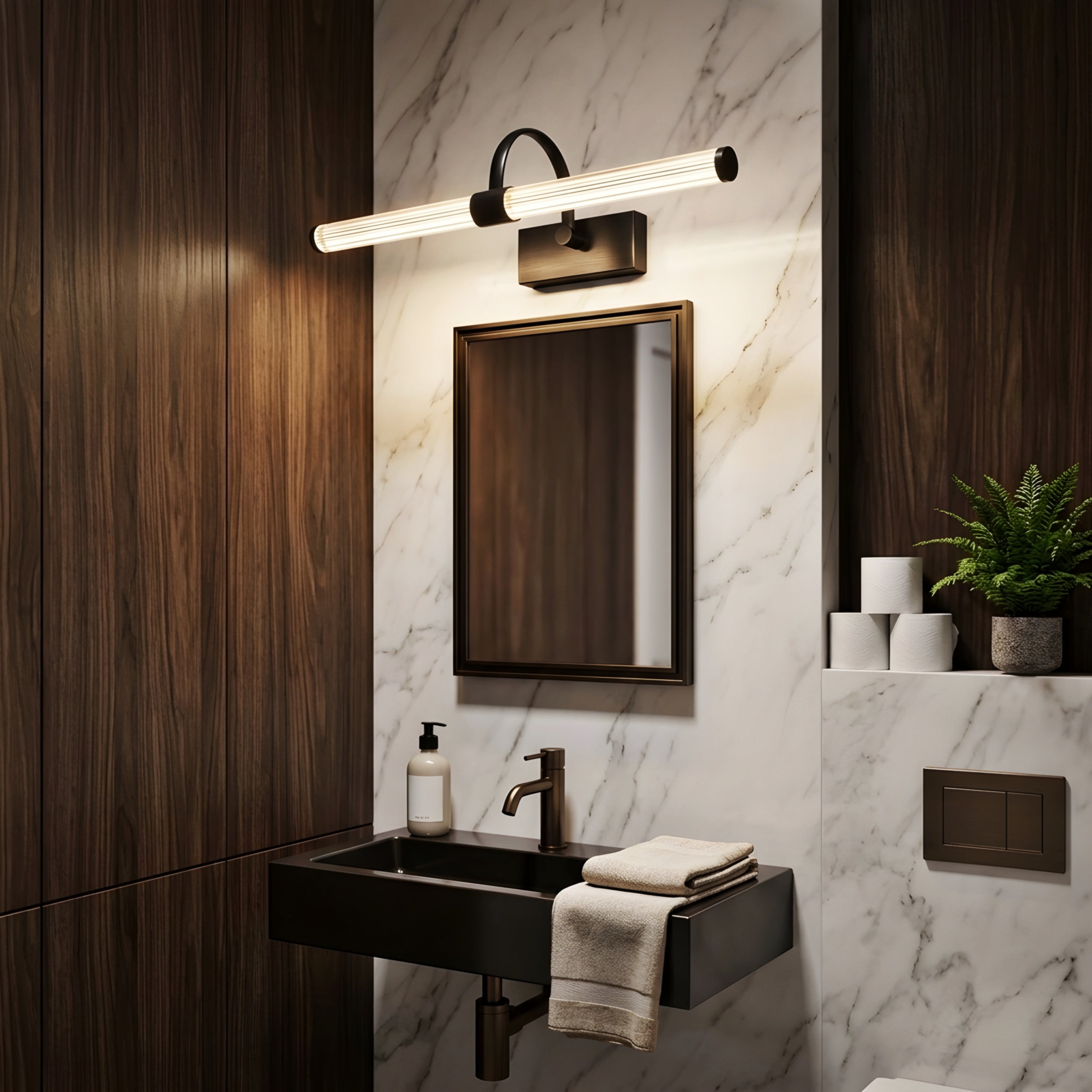 Aurex Vanity Light Bar – LED Brass Bathroom Mirror Wall Sconce Modern Glass Tube Fixture
