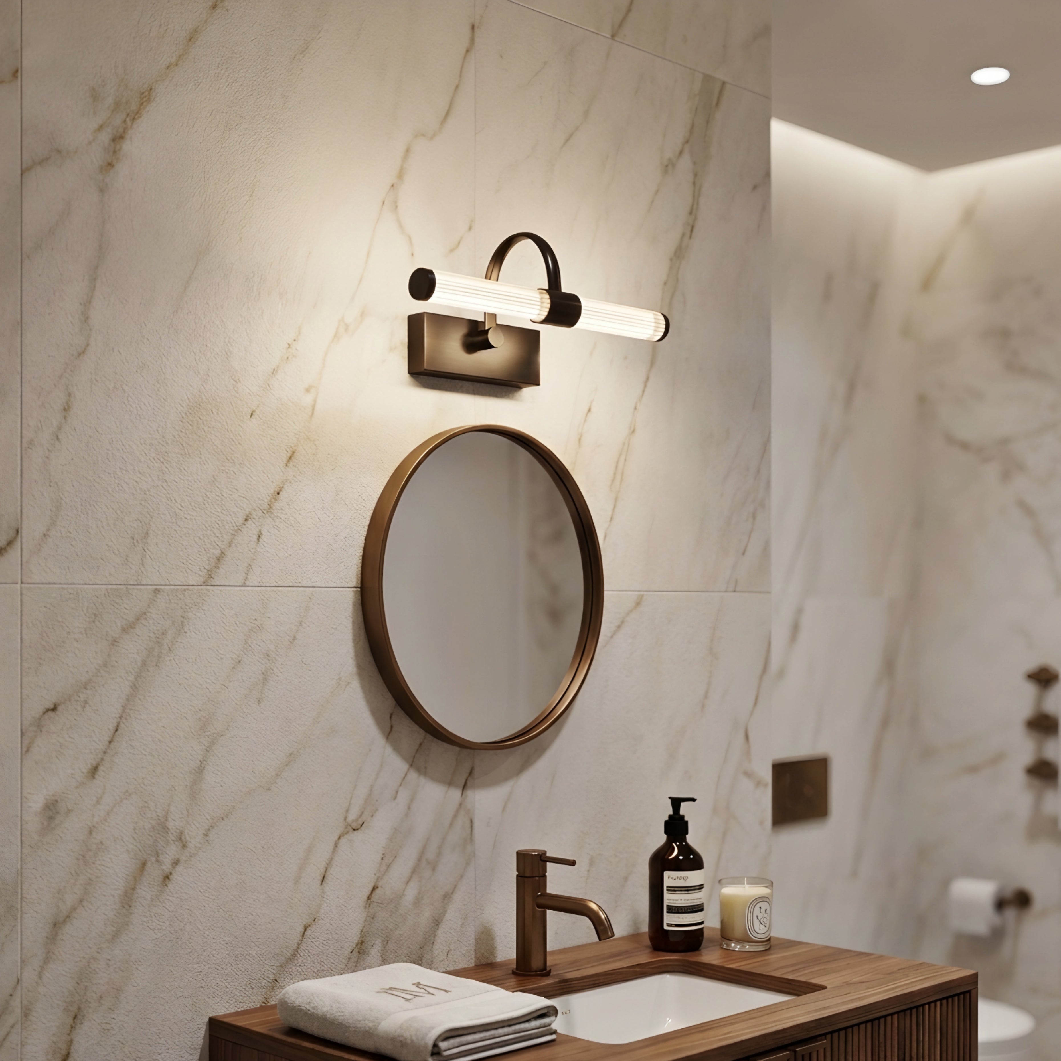 Aurex Vanity Light Bar – LED Brass Bathroom Mirror Wall Sconce Modern Glass Tube Fixture
