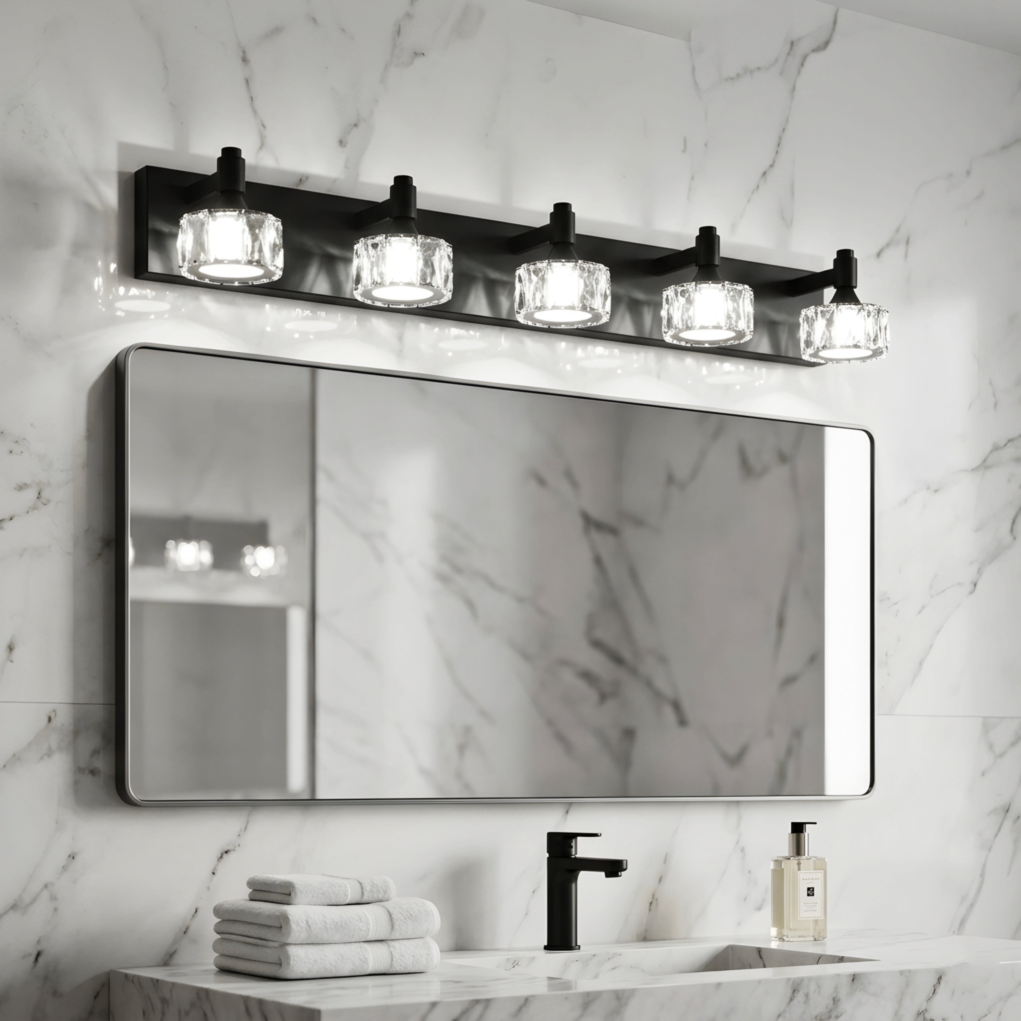 Virex Crystal Vanity Light – 4 Light LED Black Bathroom Mirror Wall Sconce Fixture