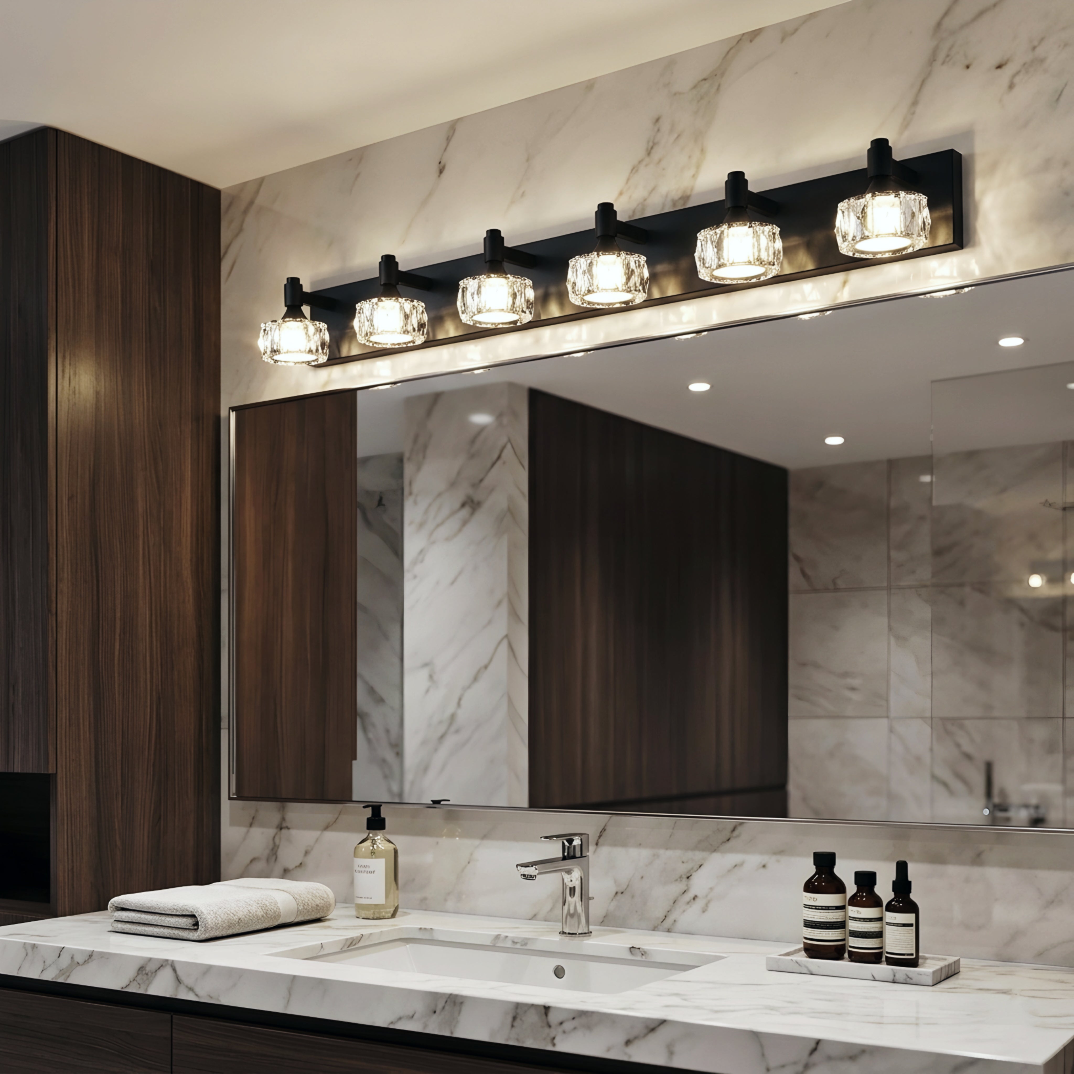 Virex Crystal Vanity Light – 4 Light LED Black Bathroom Mirror Wall Sconce Fixture